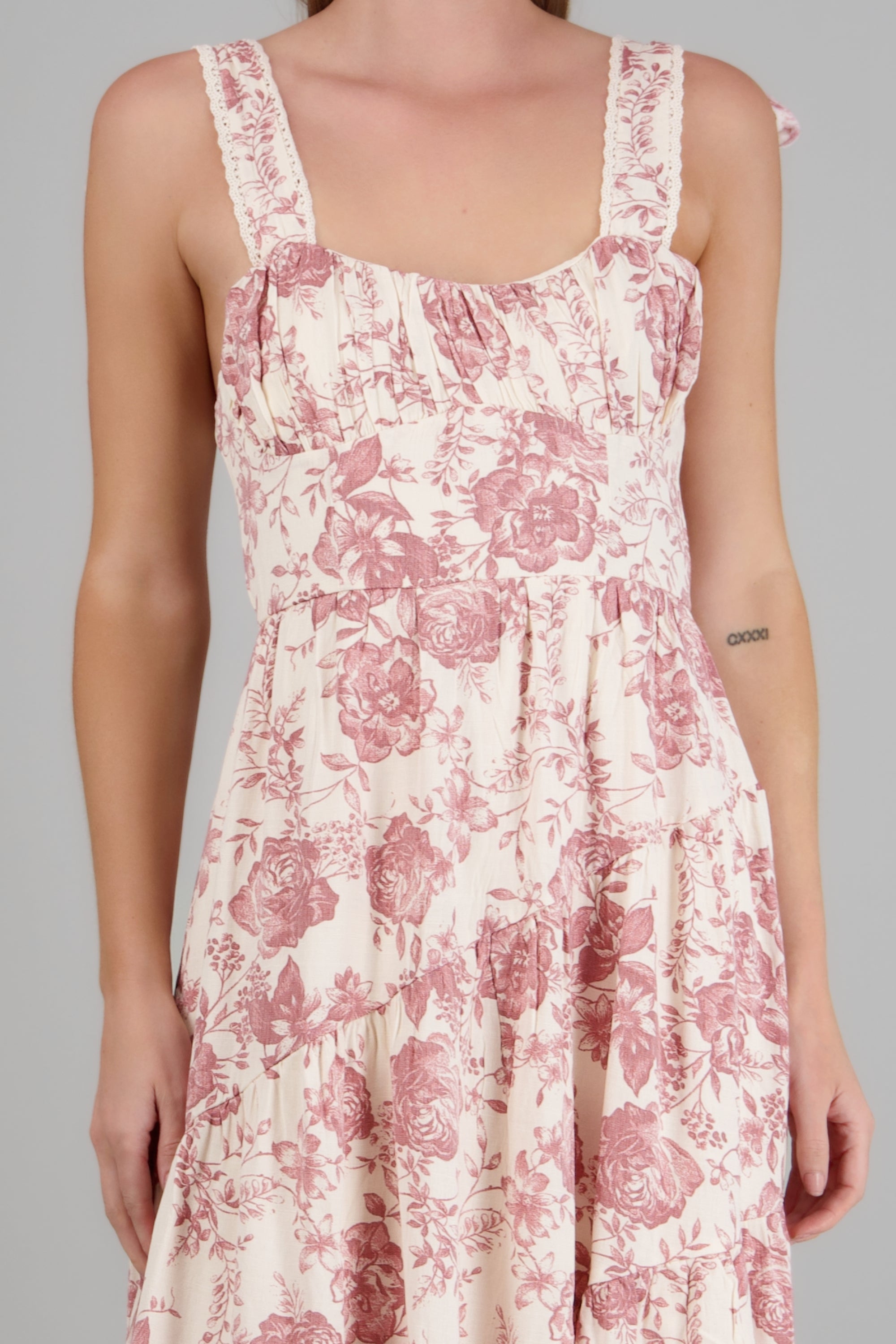 Vestido tirantes moño estampado flores ROSA COMBO