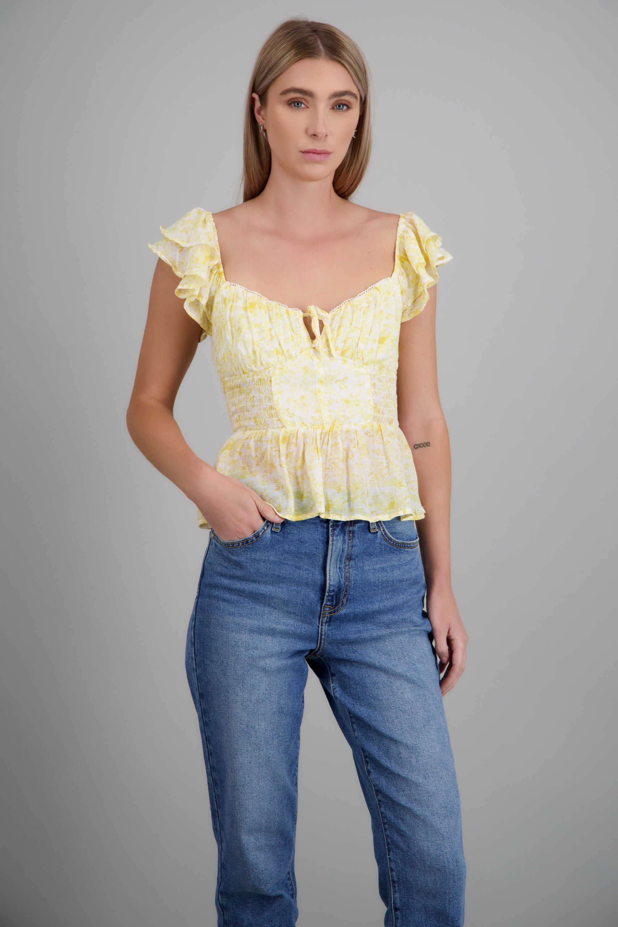 Top tirantes olanes flores AMARILLO COMBO
