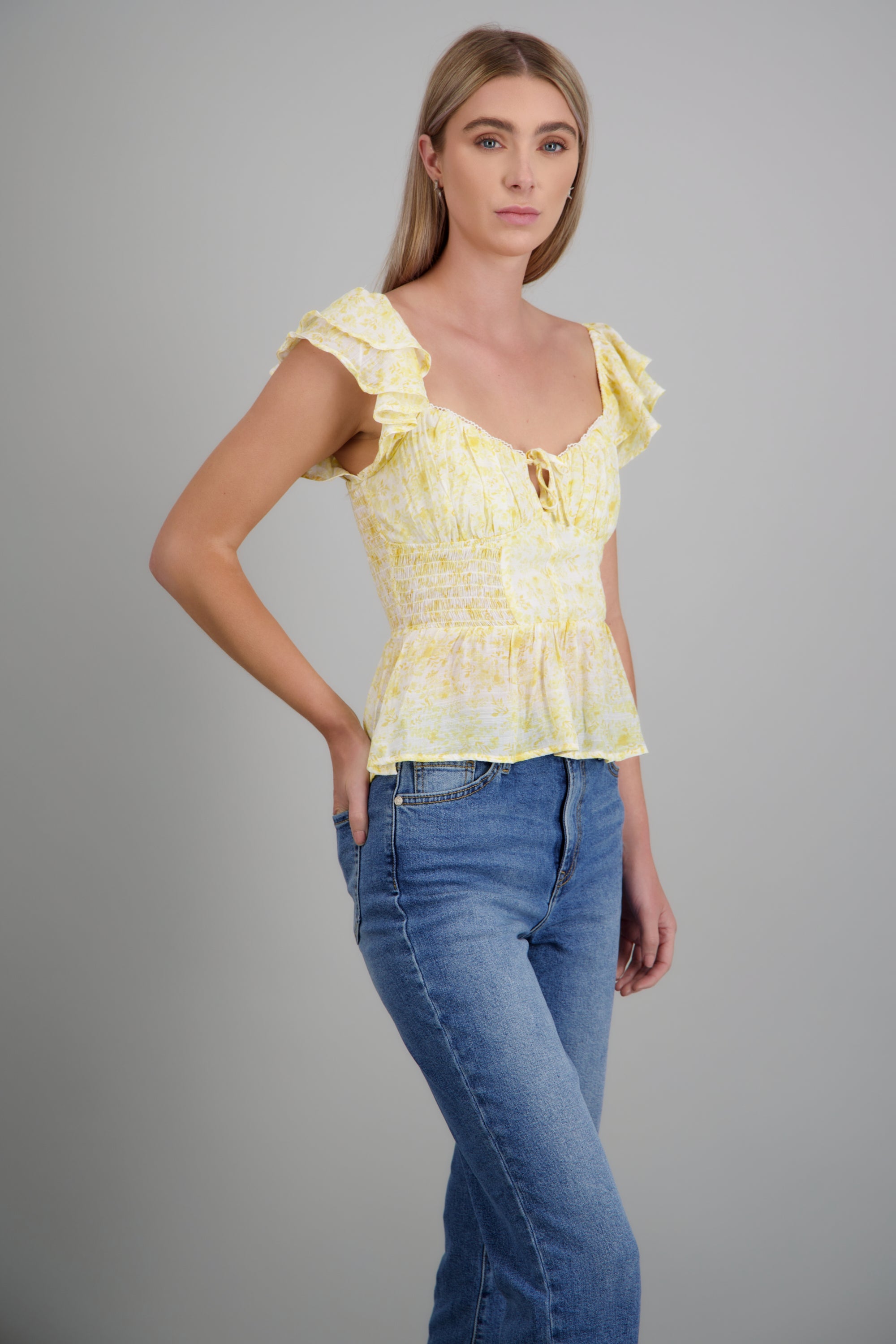 Top tirantes olanes flores AMARILLO COMBO