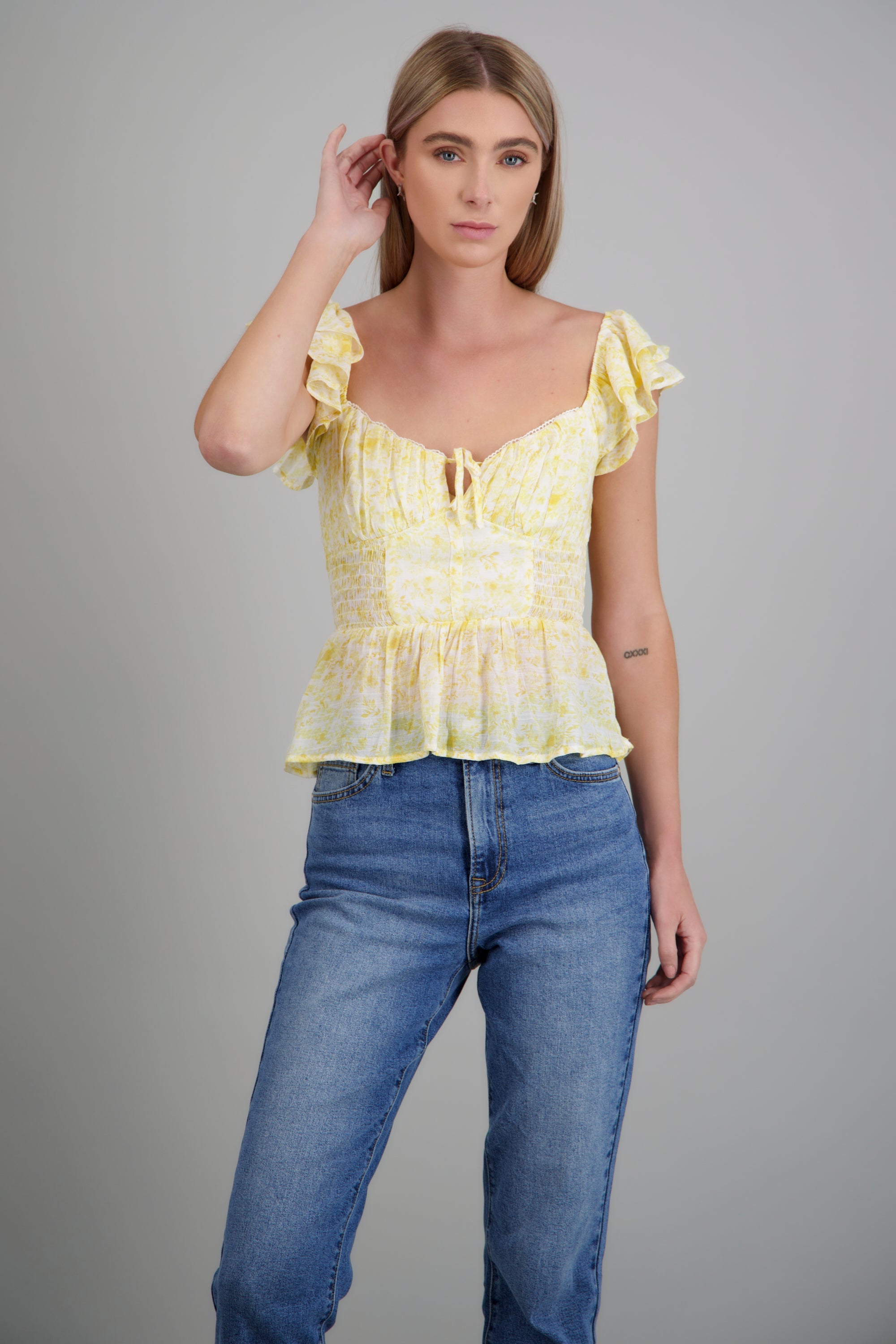 Top tirantes olanes flores AMARILLO COMBO