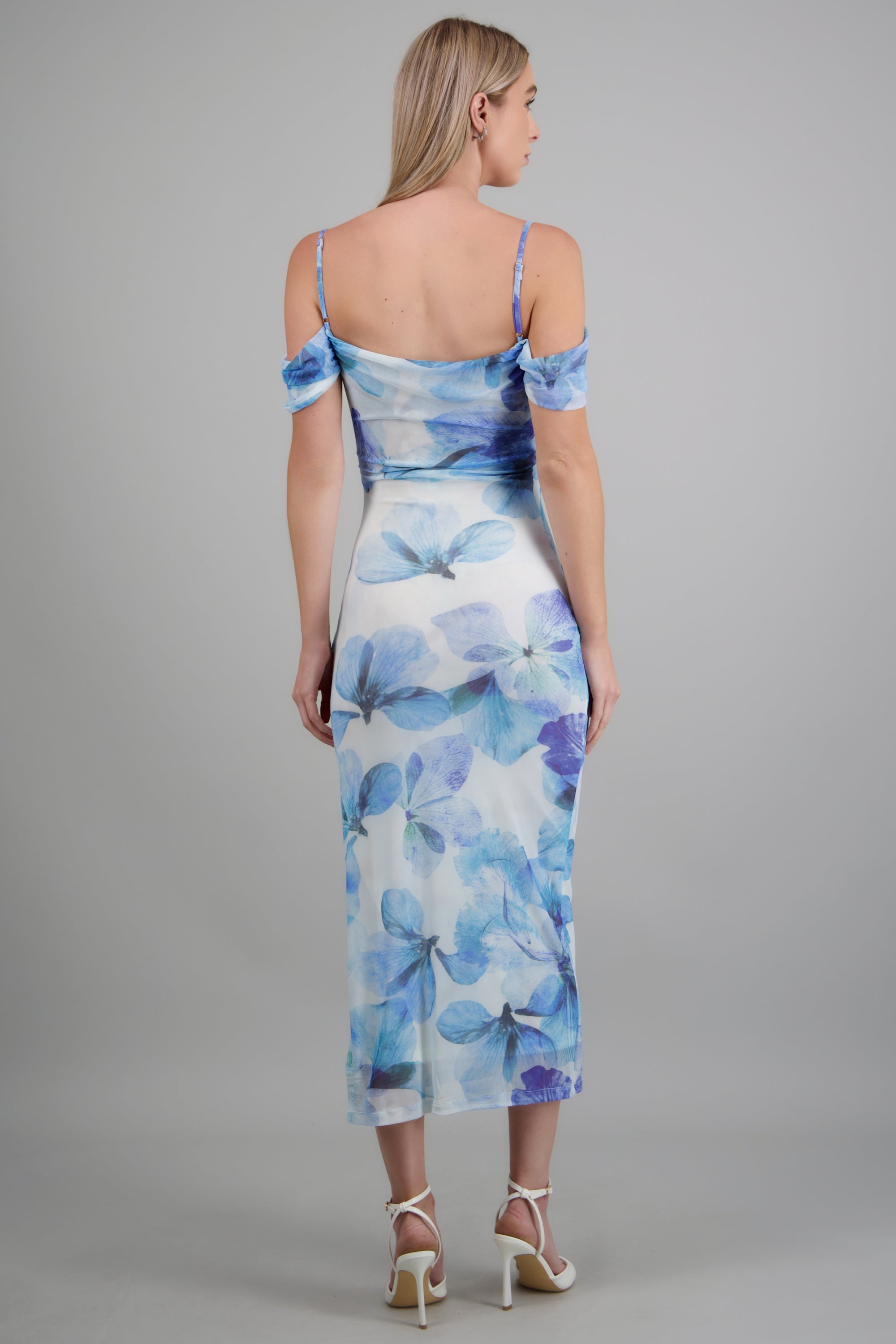Vestido flores detalle tirante hombro AZUL COMBO