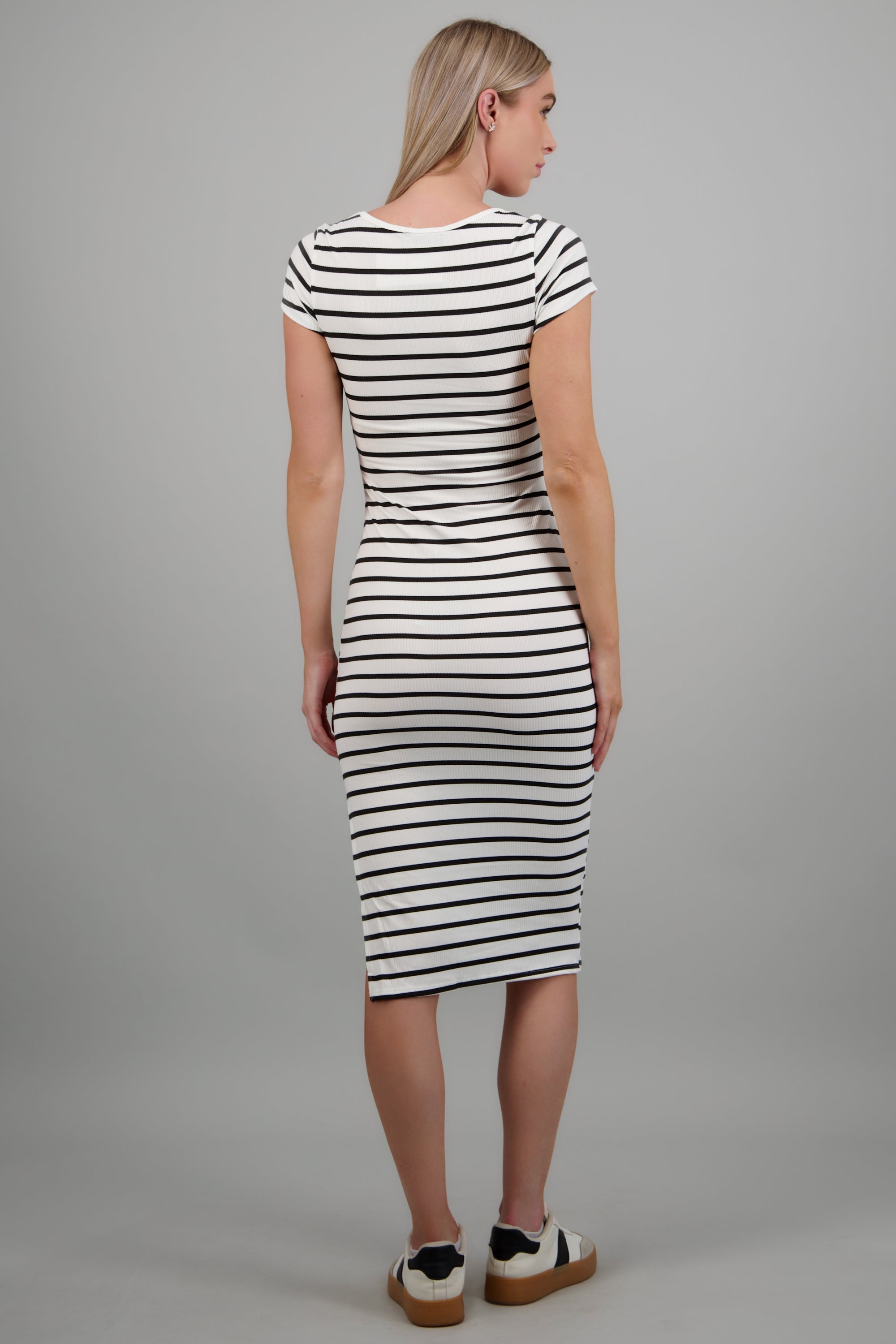 Vestido escote cuadrado rayas BLANCO COMBO