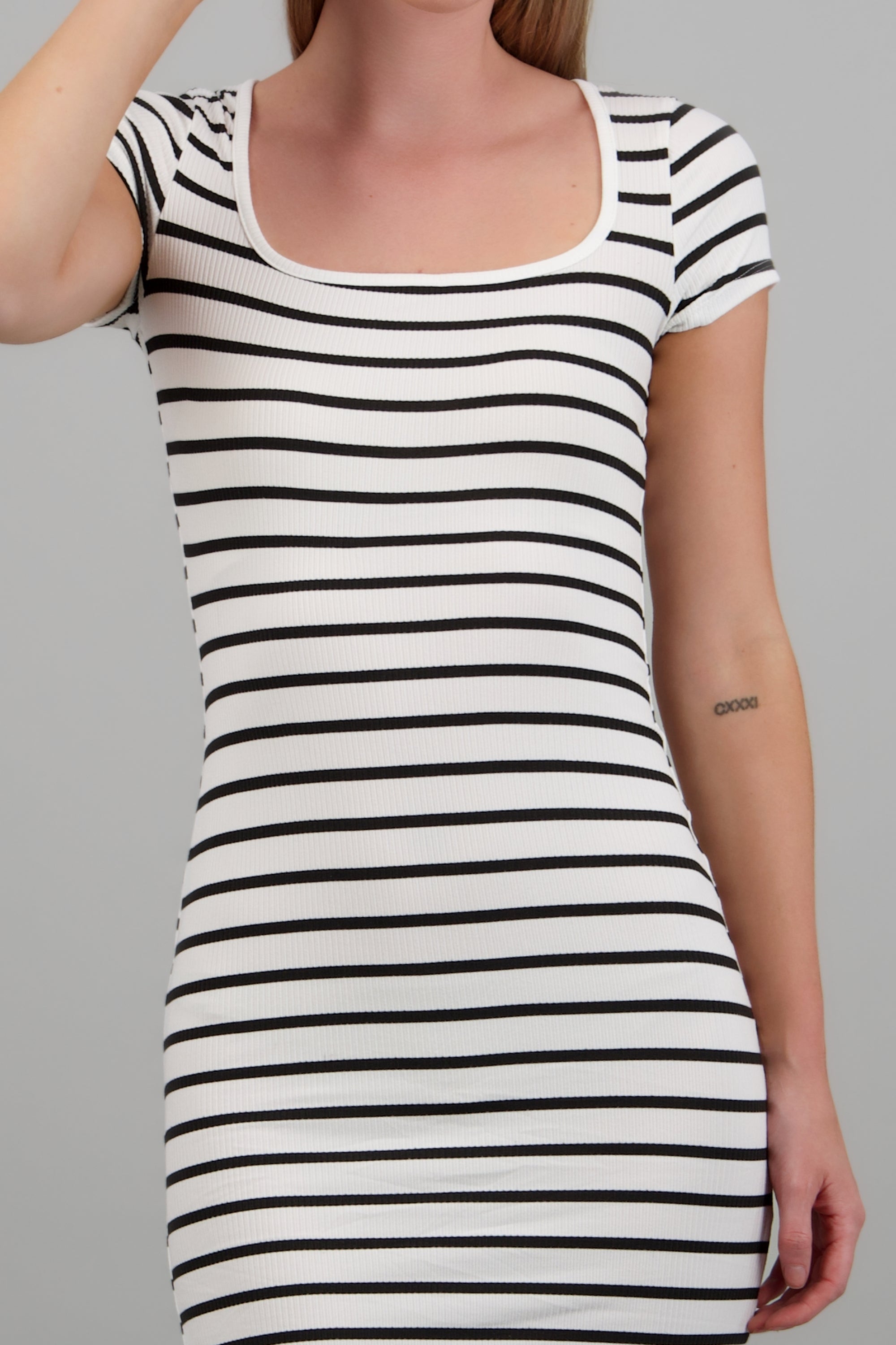 Vestido escote cuadrado rayas BLANCO COMBO