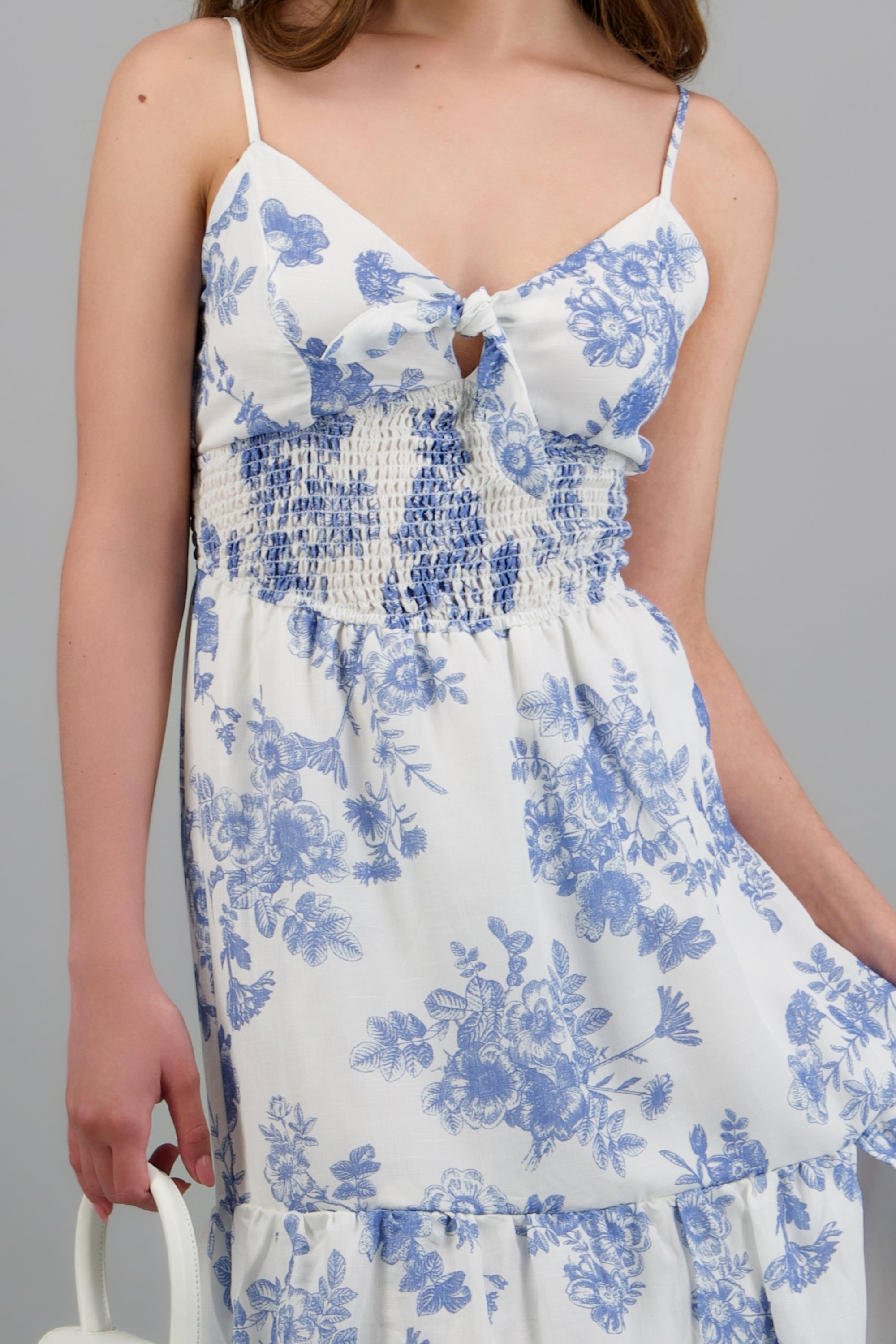 Vestido maxi flores con abertura AZUL COMBO
