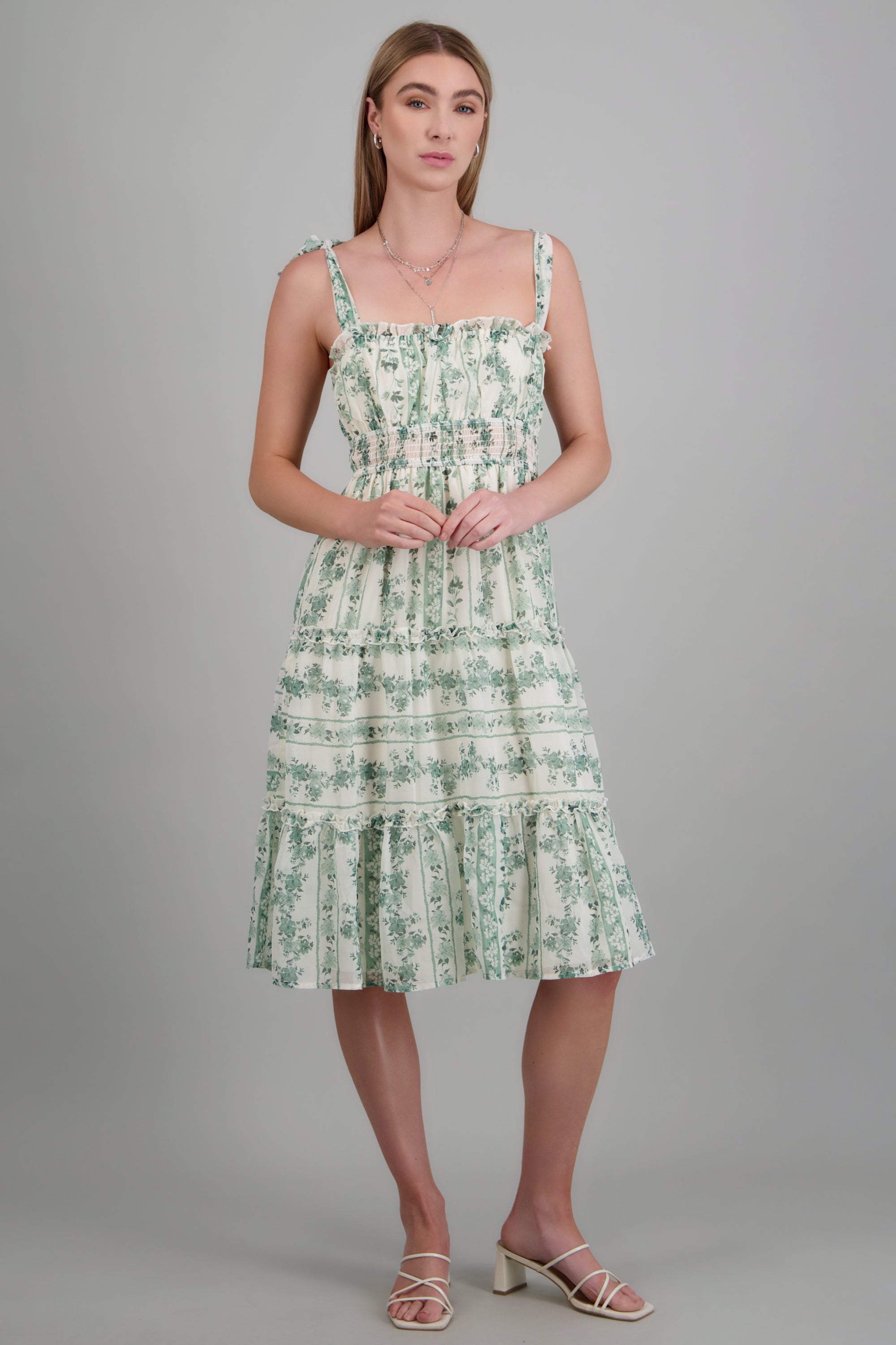 Vestido maxi estampado flores VERDE COMBO