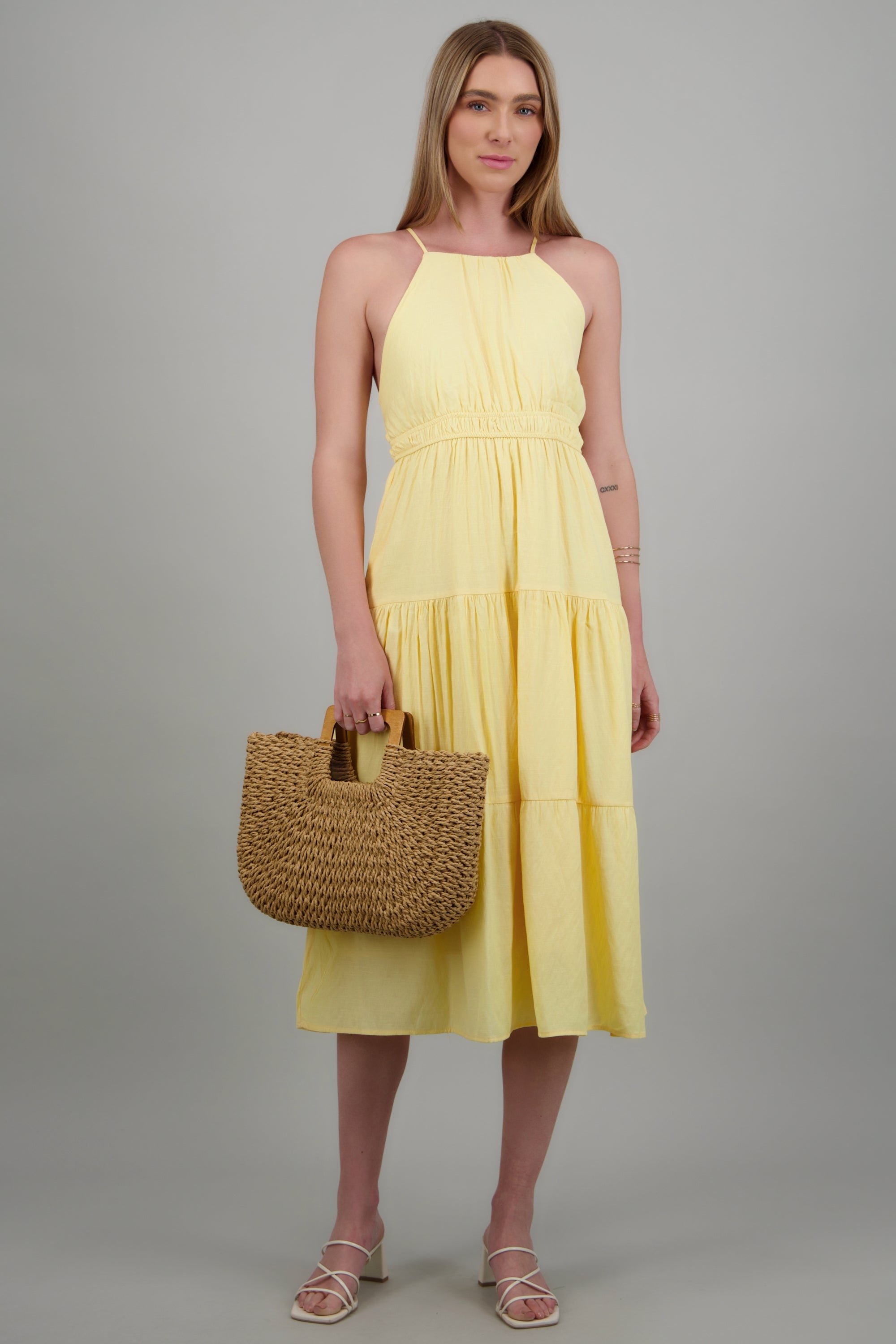 Vestido maxi liso AMARILLO PASTEL