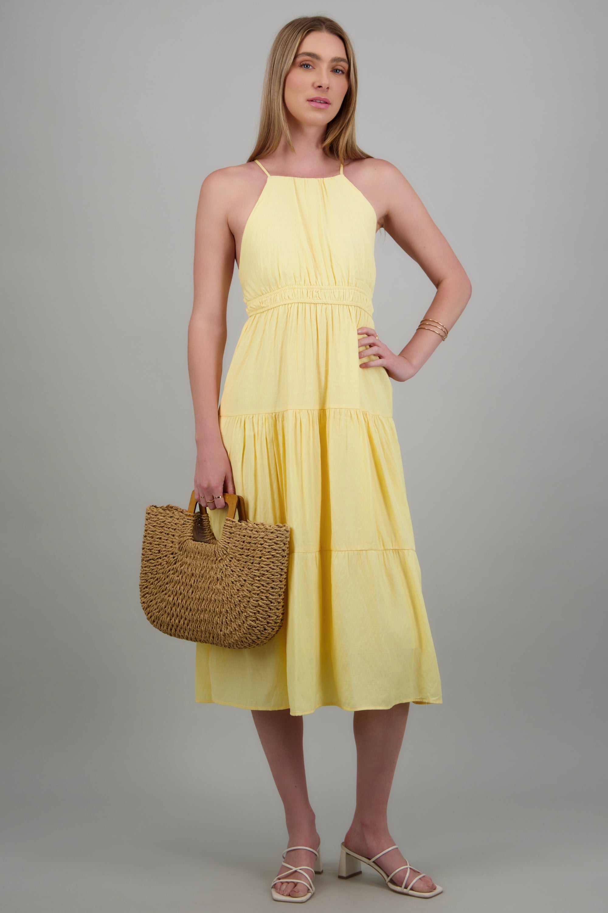 Vestido maxi liso AMARILLO PASTEL