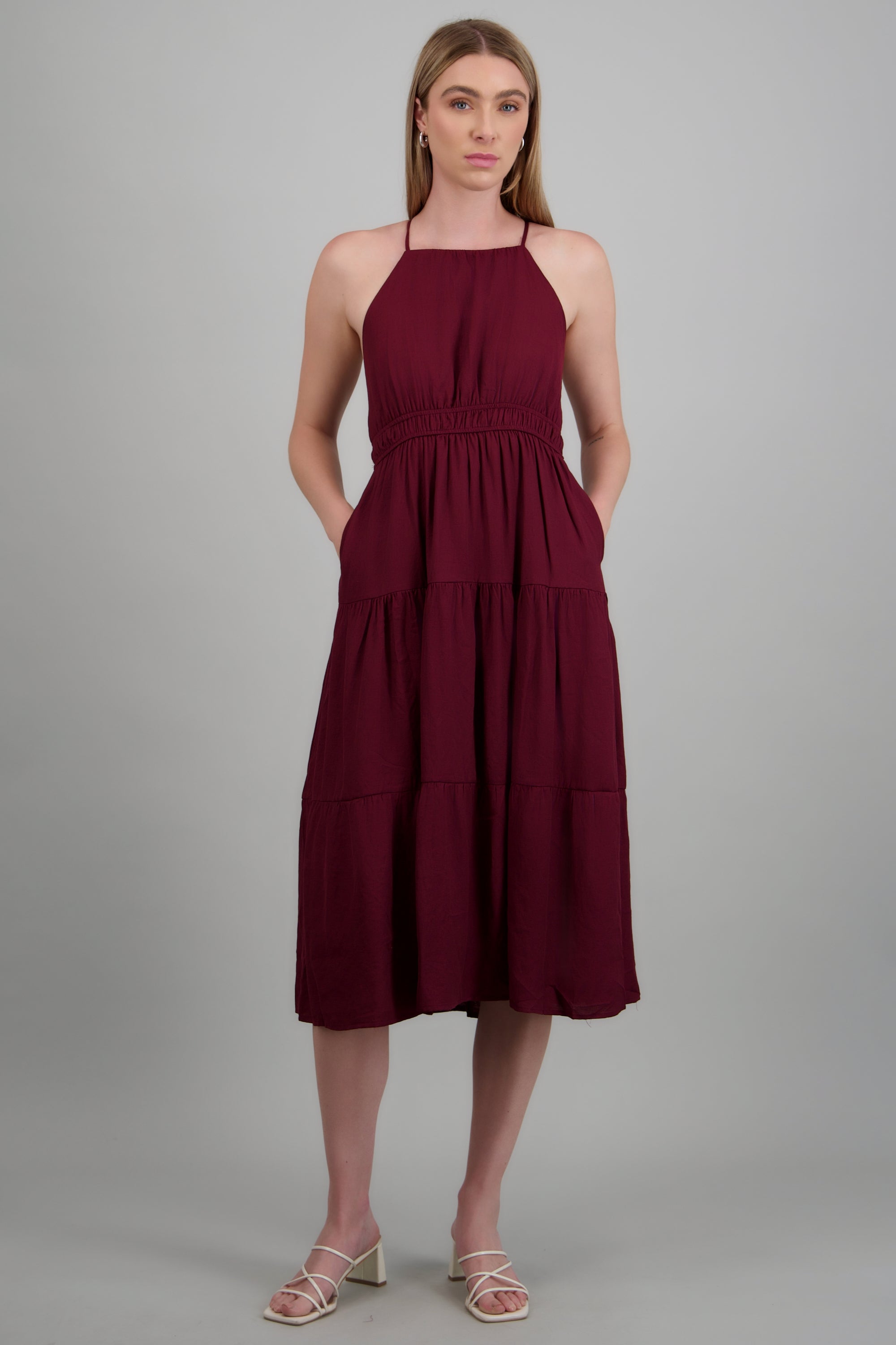 Vestido maxi liso CIRUELA