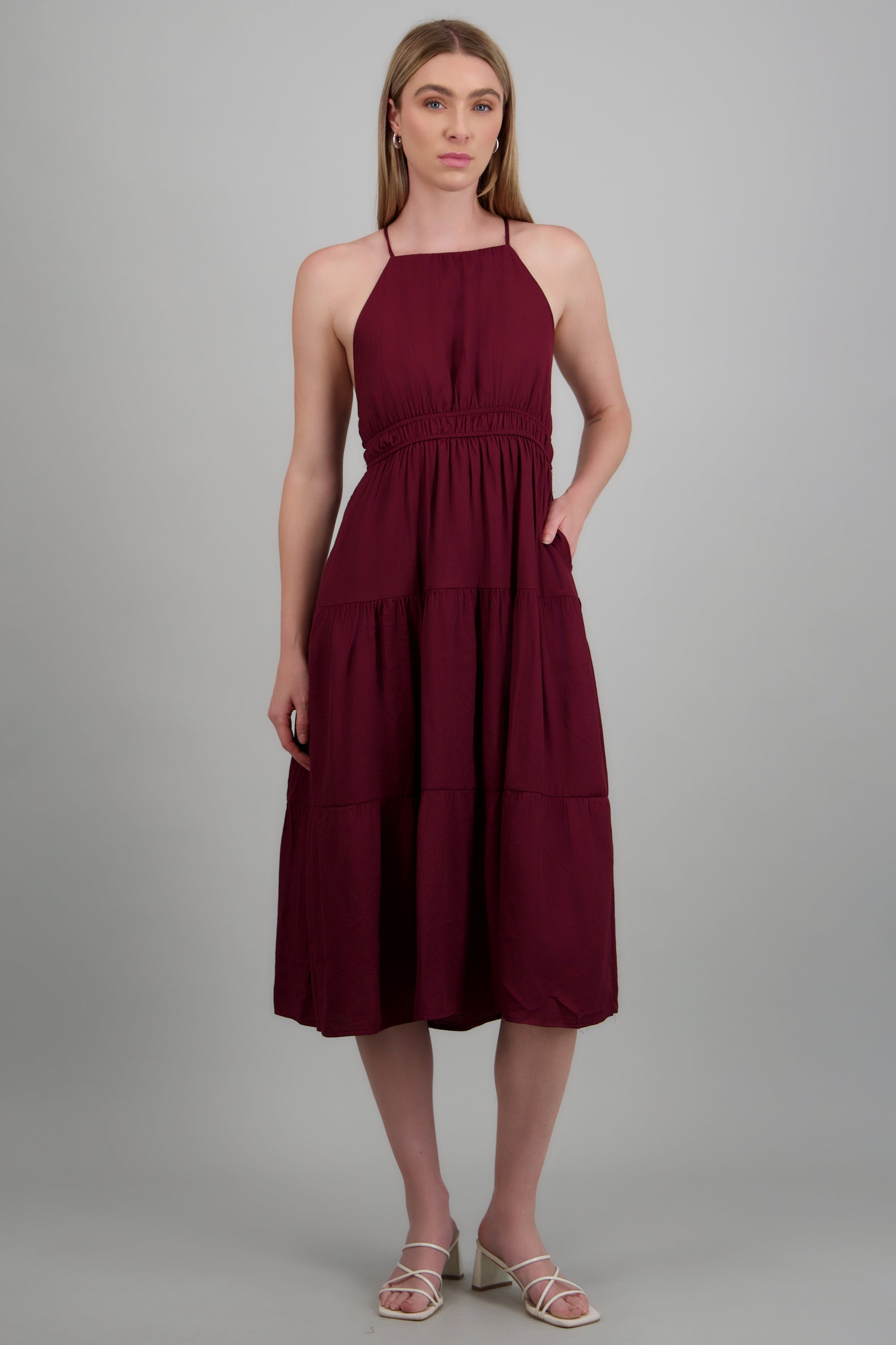 Vestido maxi liso CIRUELA