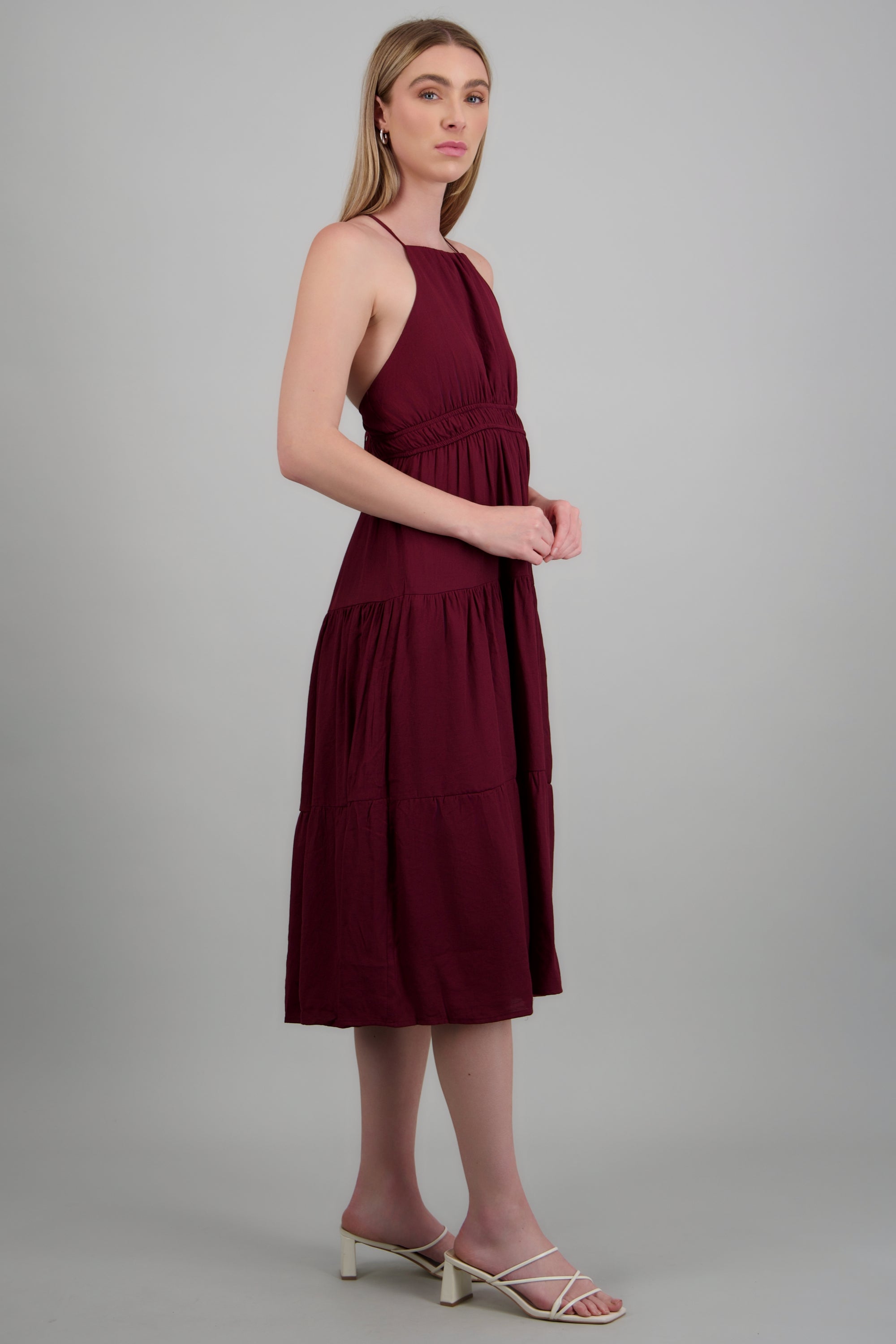 Vestido maxi liso CIRUELA