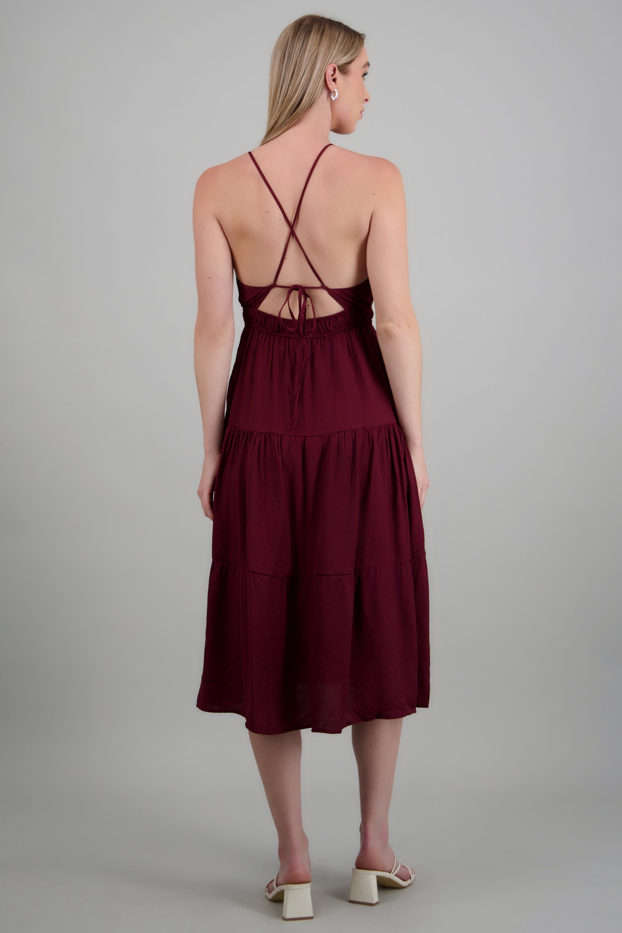Vestido maxi liso CIRUELA