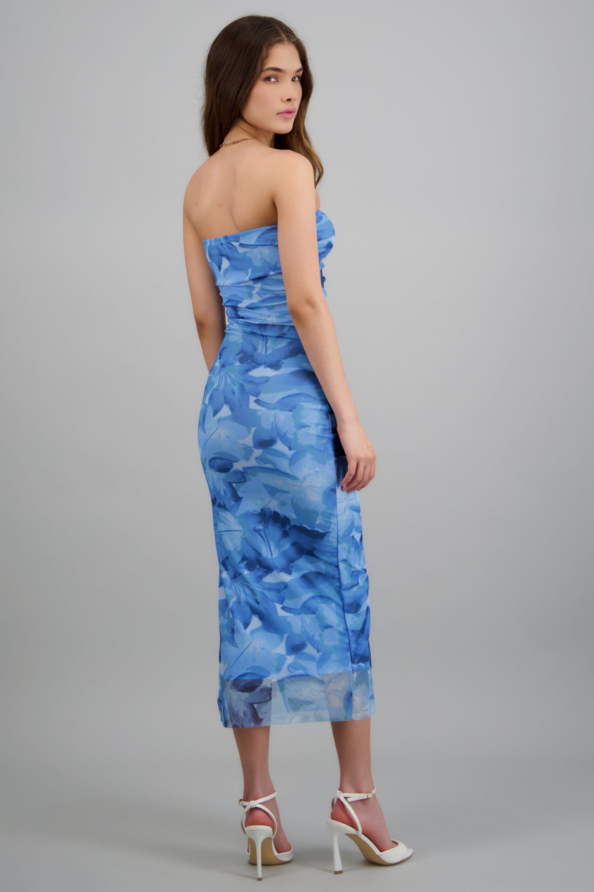 Vestido strapless estampado AZUL COMBO