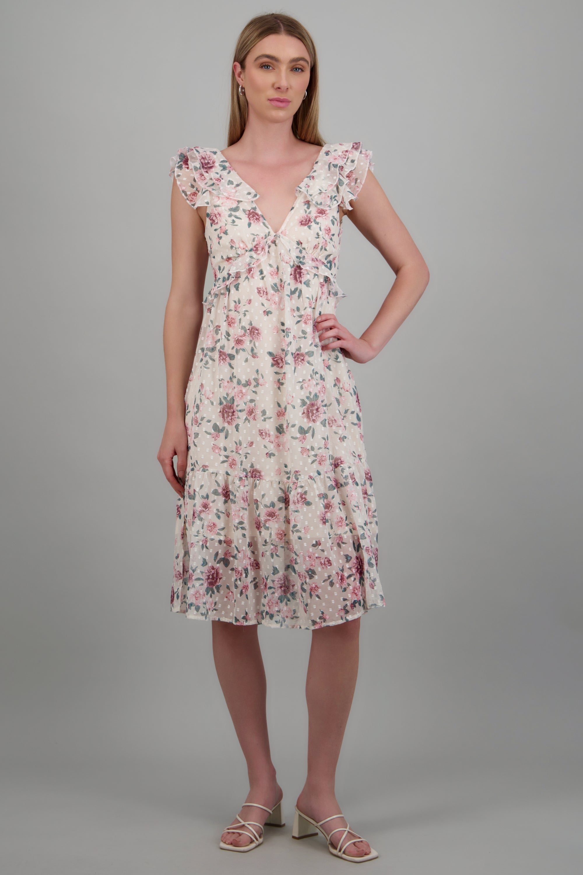 Vestido estampado flores HUESO COMBO