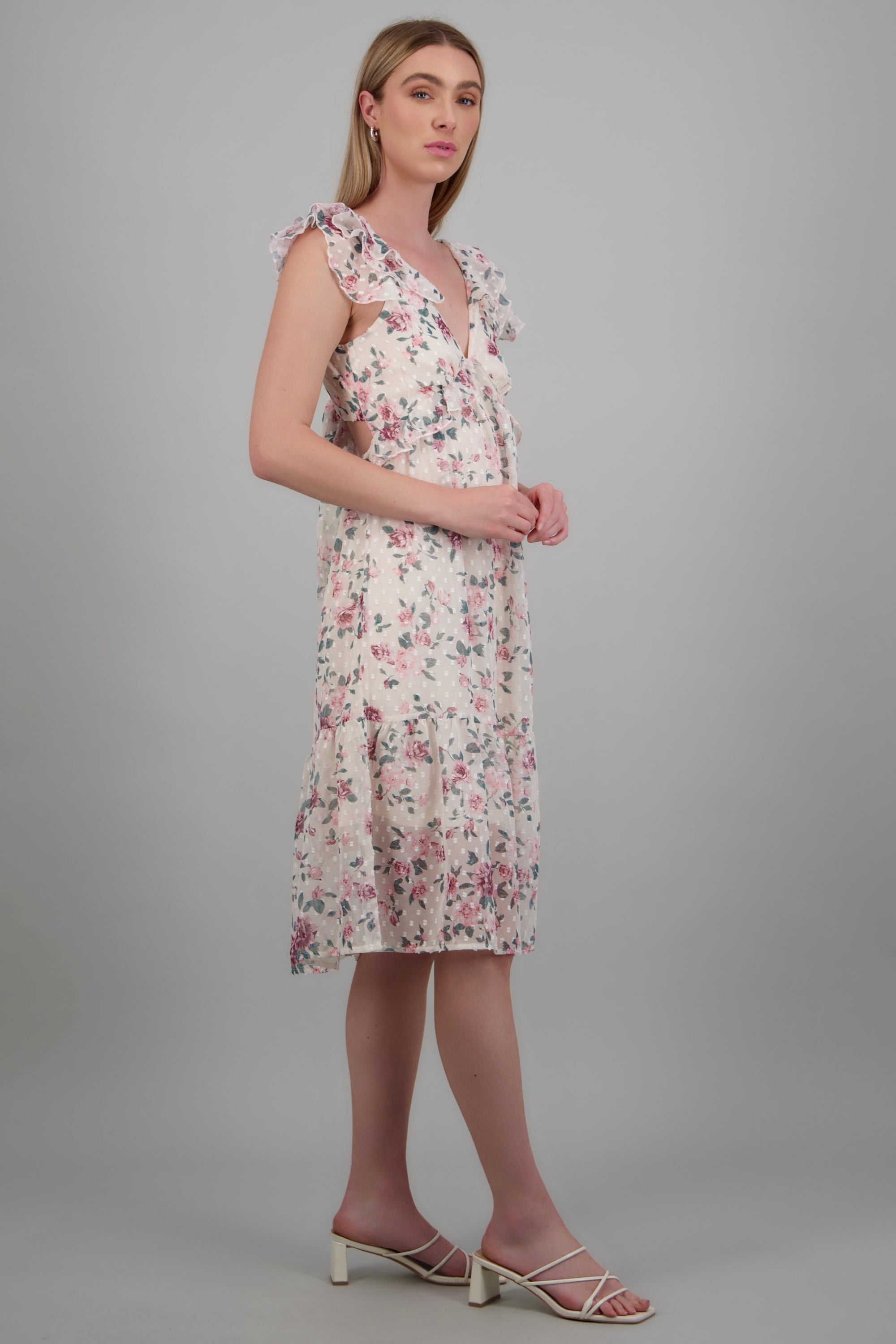 Vestido estampado flores HUESO COMBO