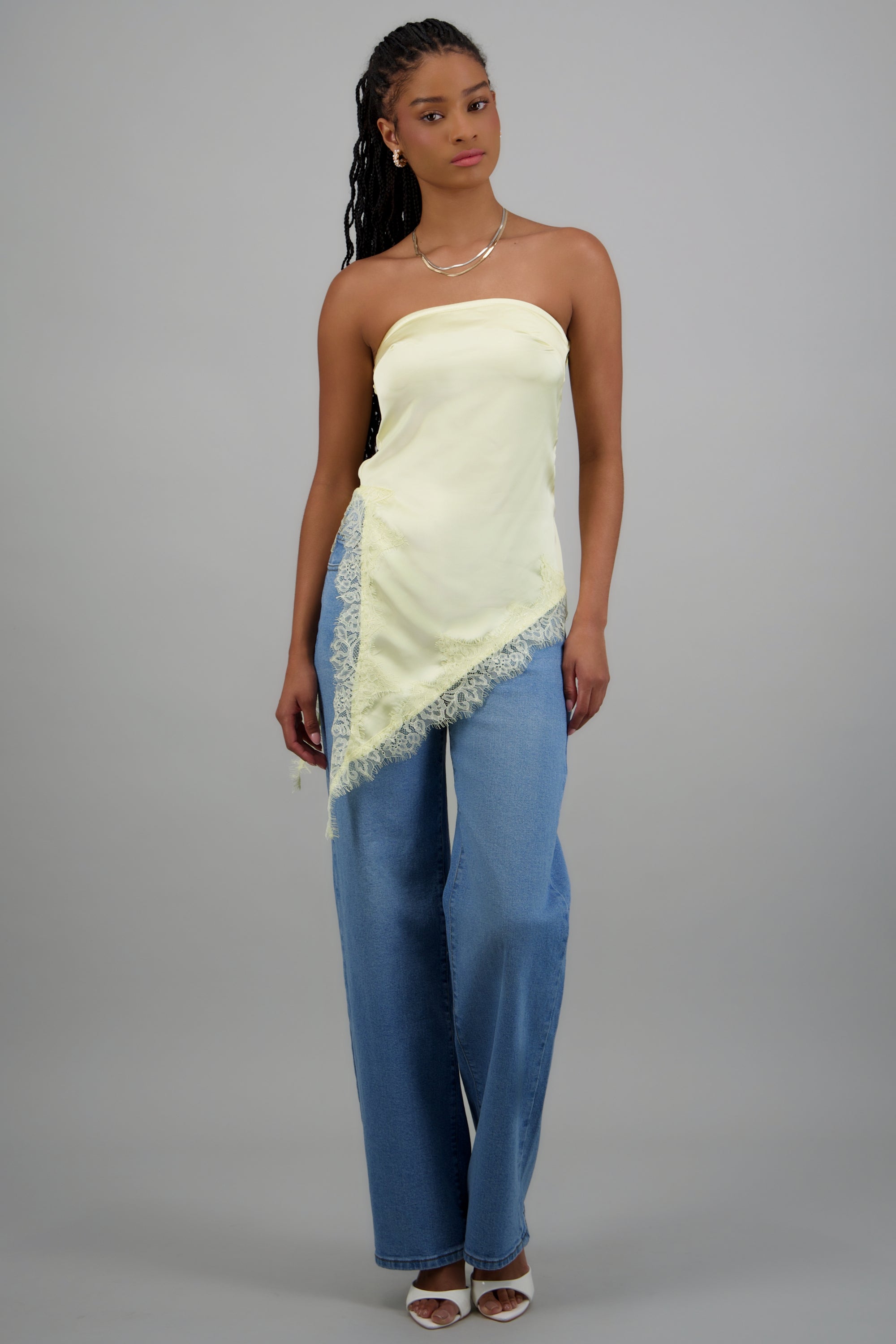 Blusa asimetrica lisa AMARILLO PASTEL