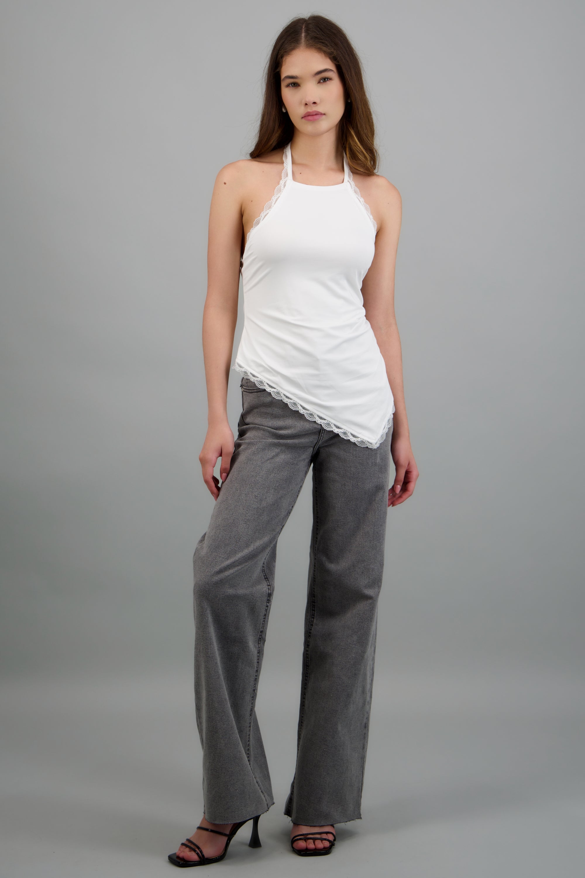 Top liso con encaje HUESO