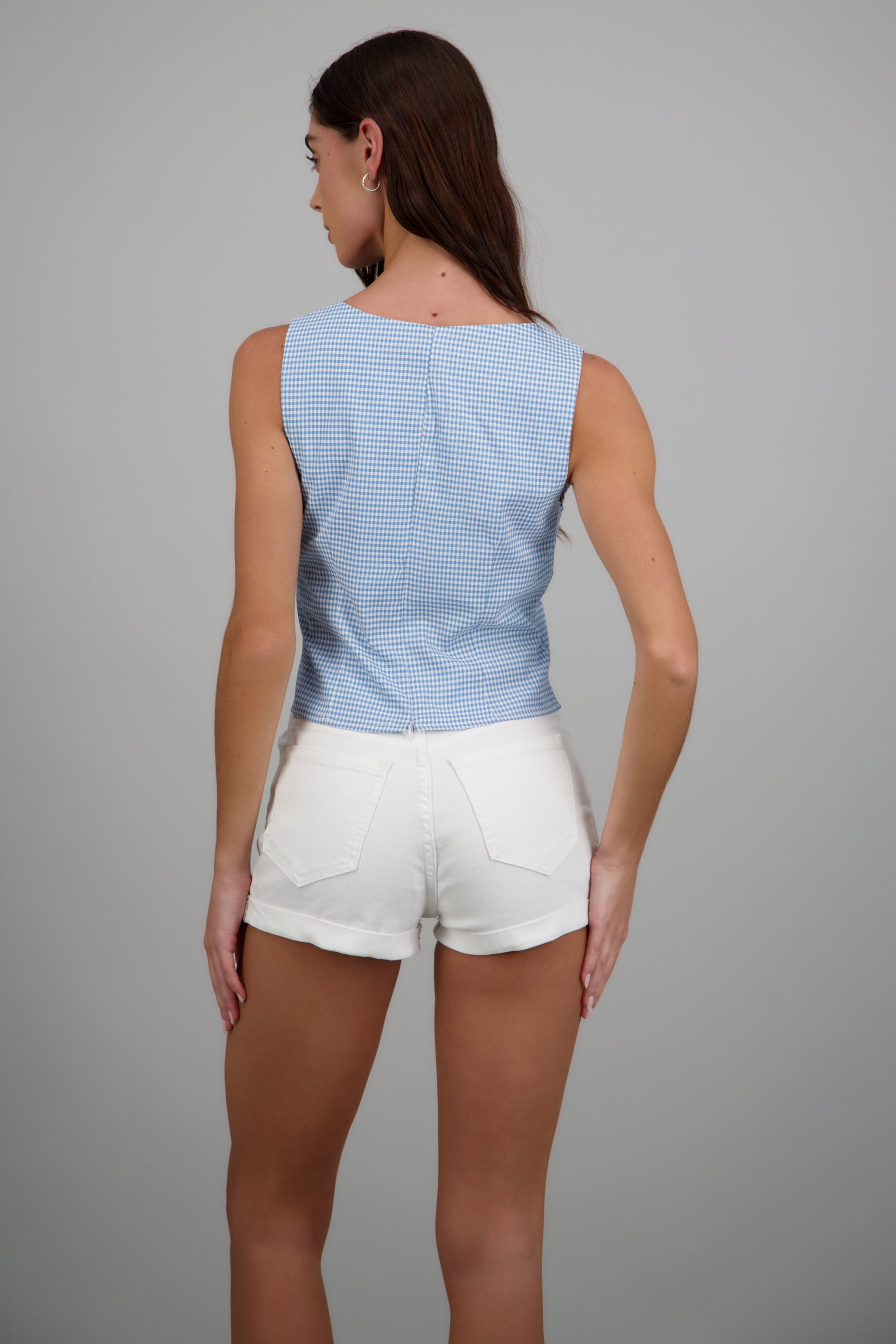 Top escote v gingham detalle moño AZUL COMBO