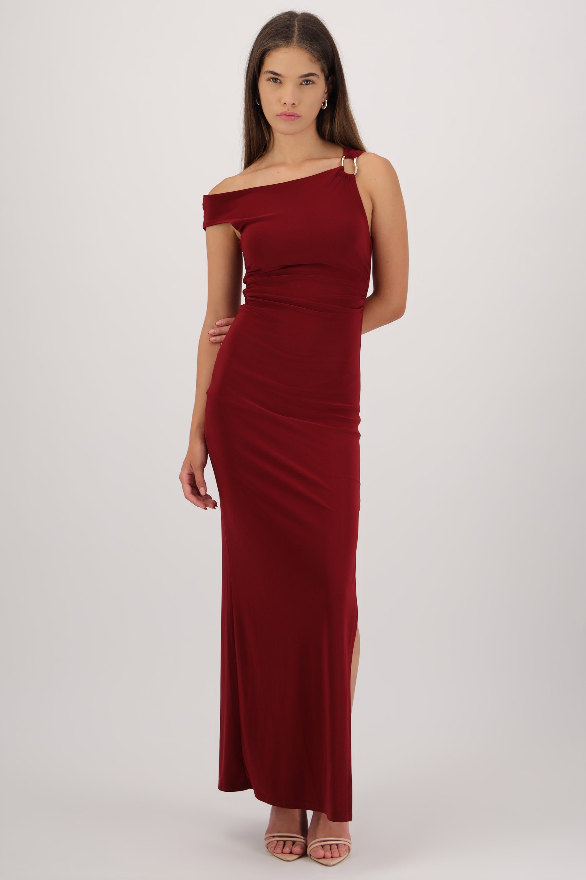 Vestido maxi sin manga detalle fruncido VINO