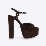 Tacon mega plataforma peep toe suede
