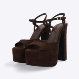 Tacon mega plataforma peep toe suede