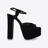Tacon mega plataforma peep toe suede