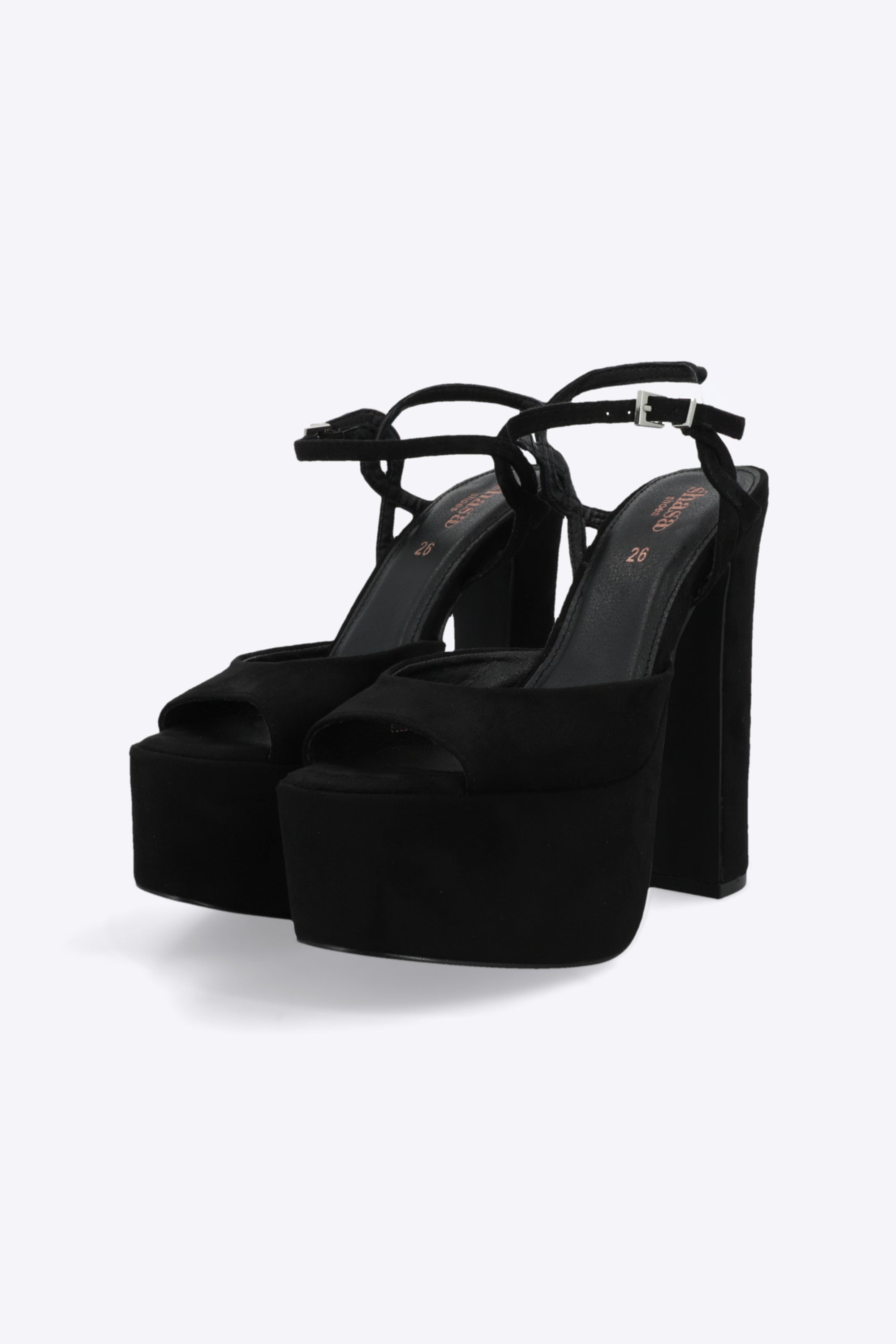 Tacon mega plataforma peep toe suede