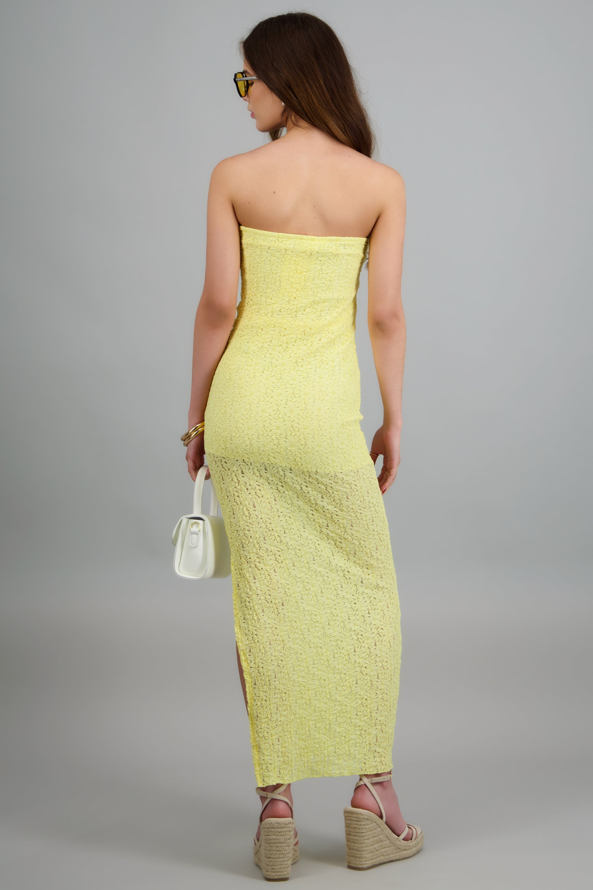 Vestido maxi bandeau encaje AMARILLO