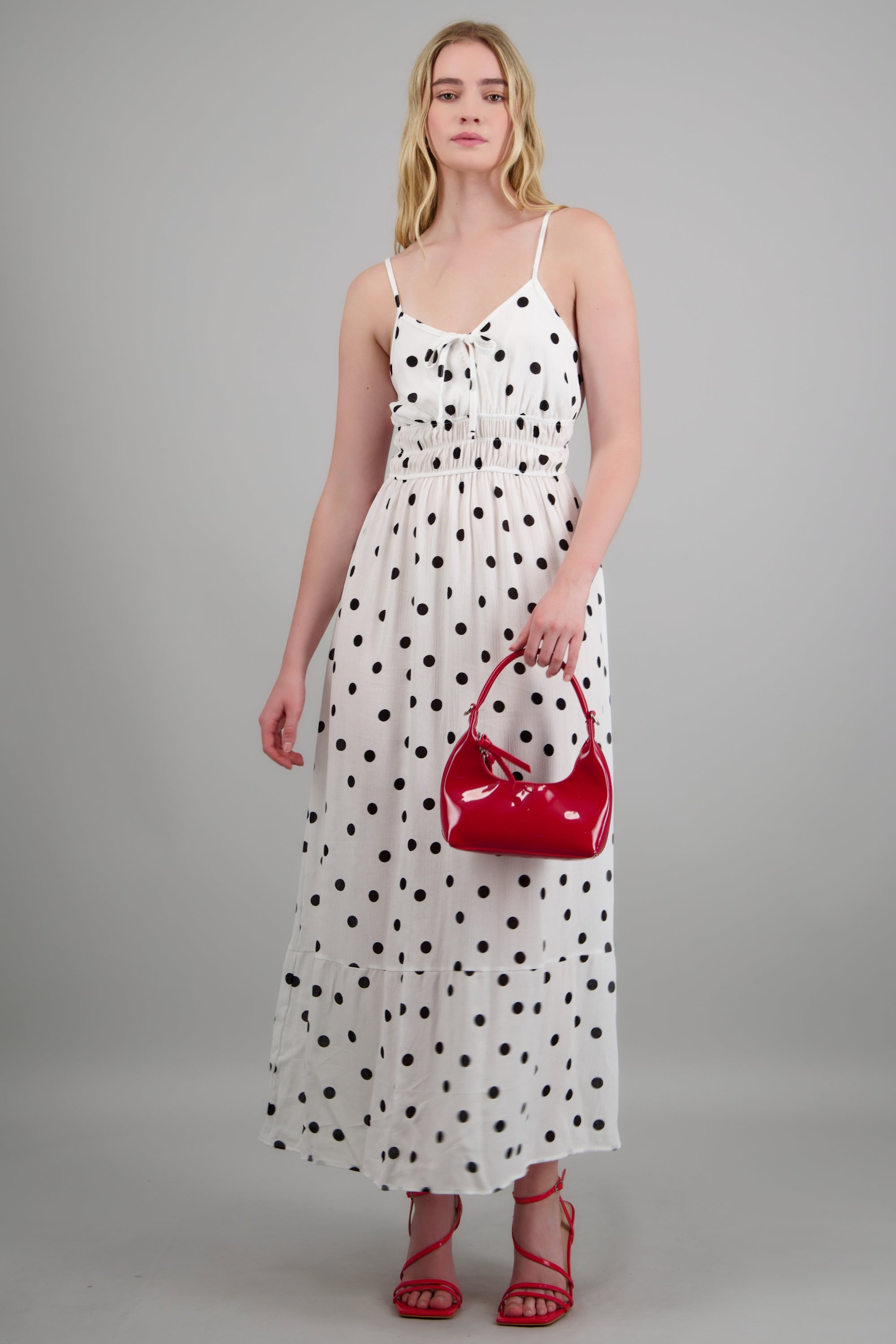 Vestido maxi estampado polkas con copas BLANCO COMBO