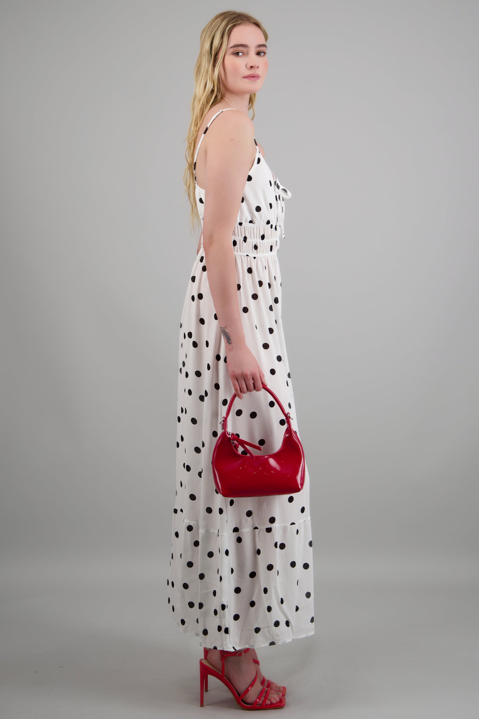 Vestido maxi estampado polkas con copas BLANCO COMBO