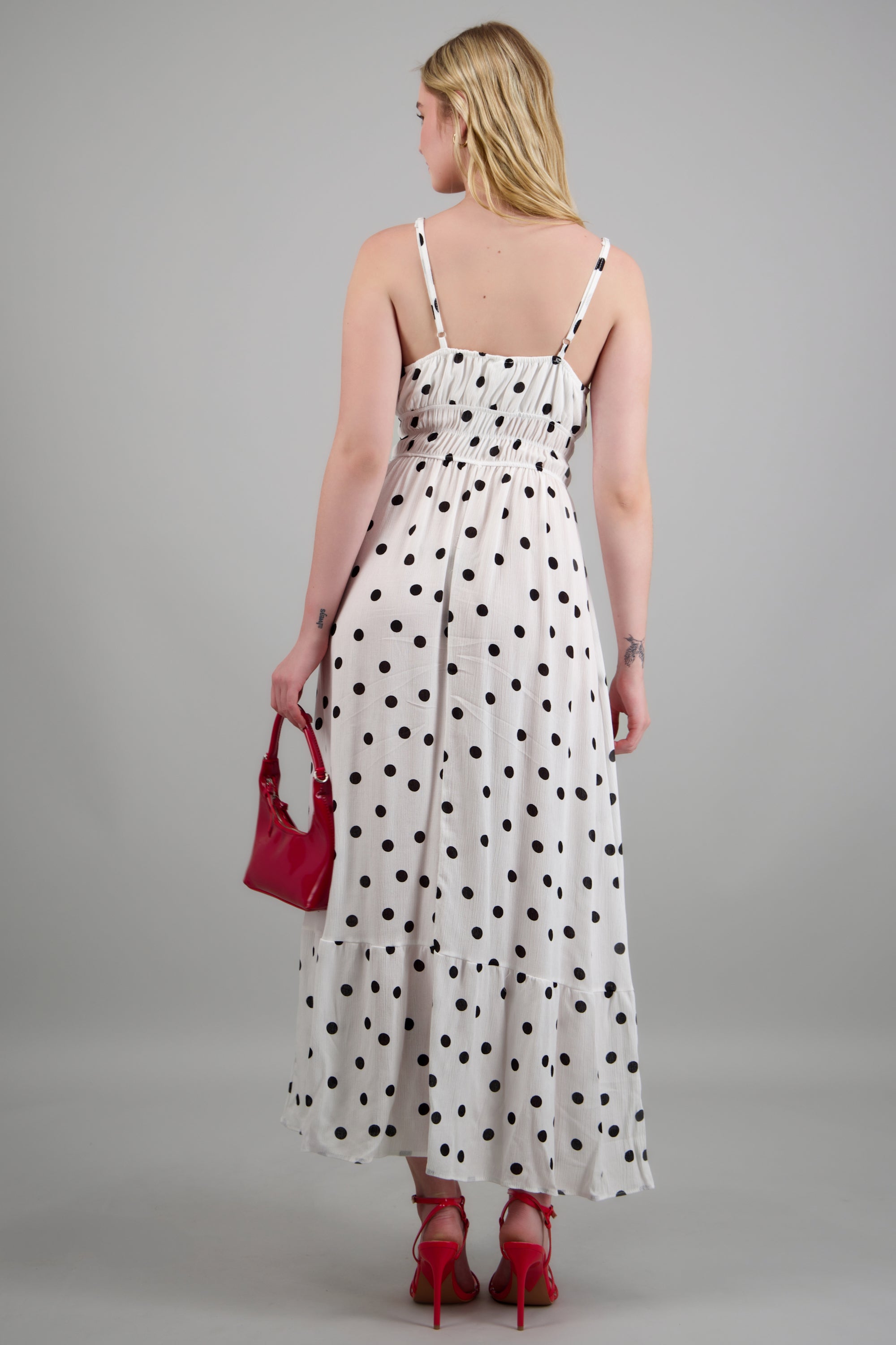 Vestido maxi estampado polkas con copas BLANCO COMBO