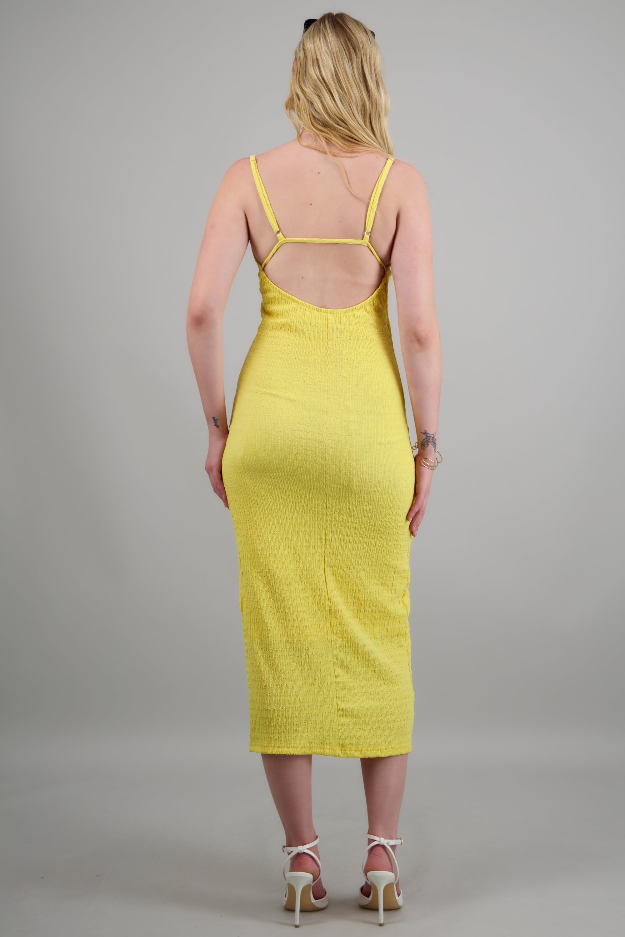 Vestido maxi tirantes bodycon textura AMARILLO