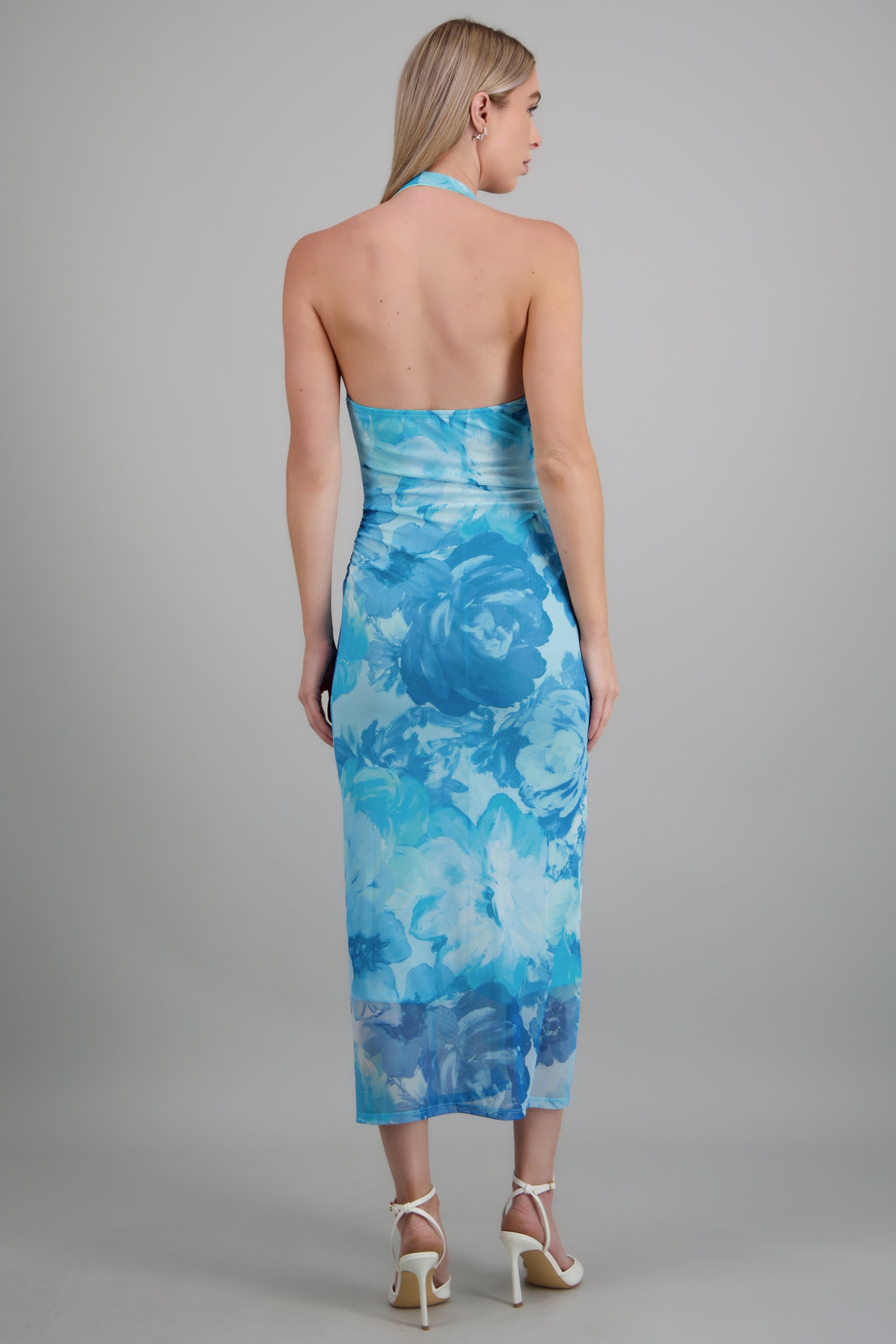 Vestido cuello cascada estampado AZUL COMBO