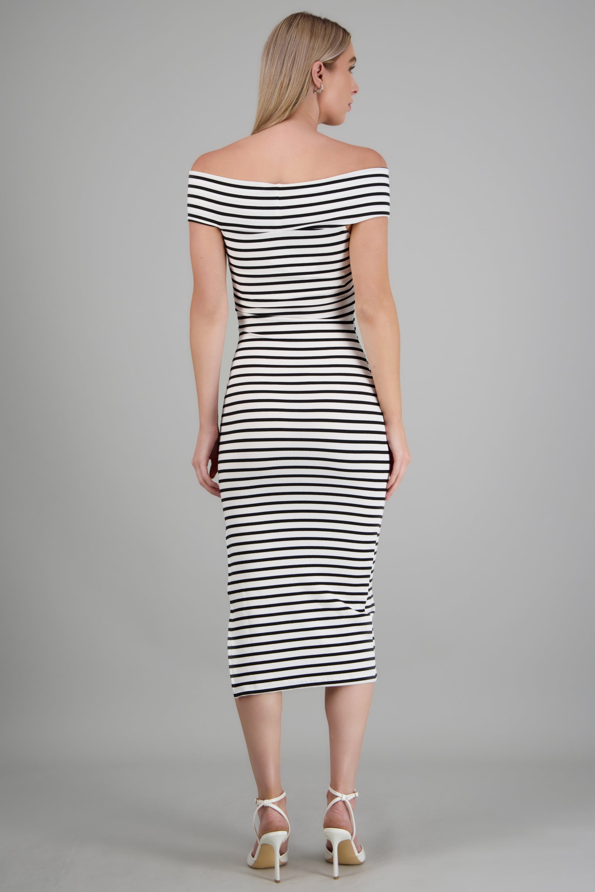 Vestido off shoulder cruzado BLANCO COMBO
