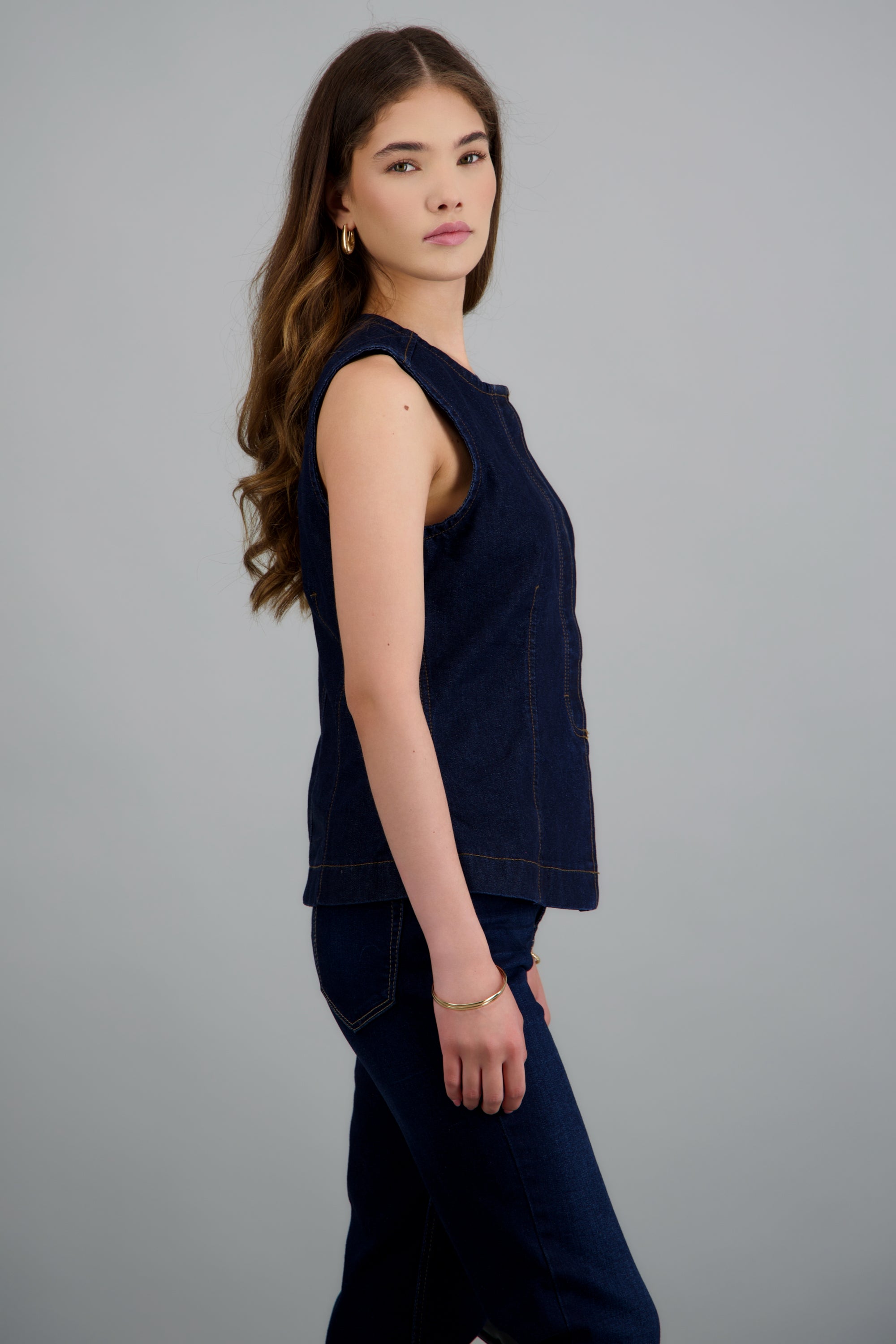 Top denim botones MEDIUM WASH