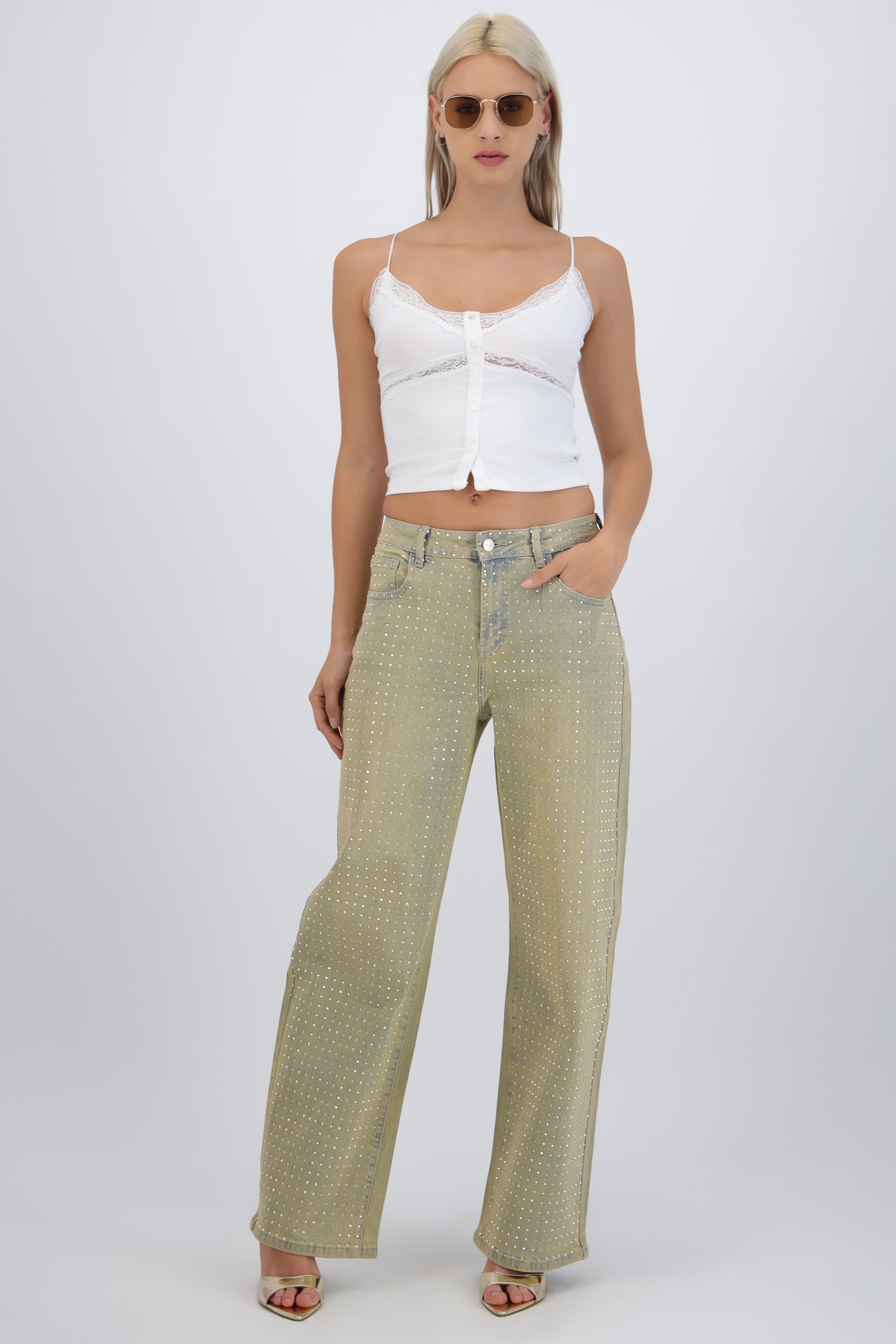Jeans straight con brillos