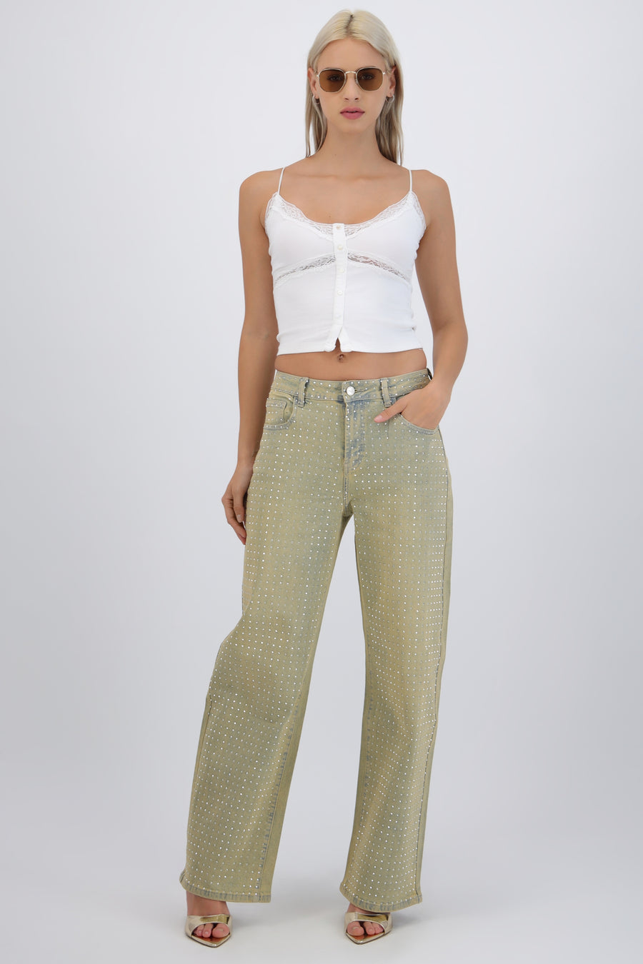 Jeans straight con brillos