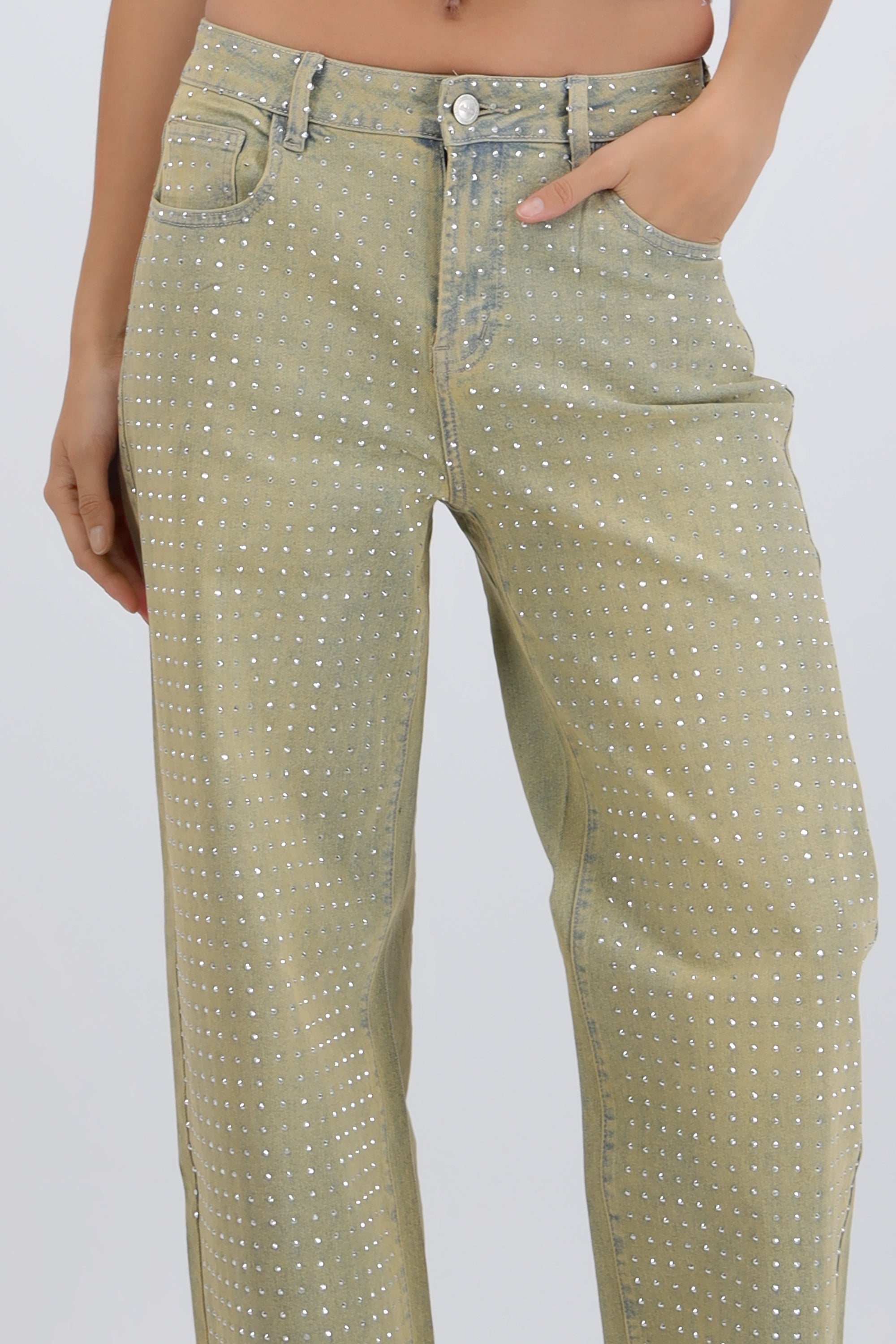 Jeans straight con brillos
