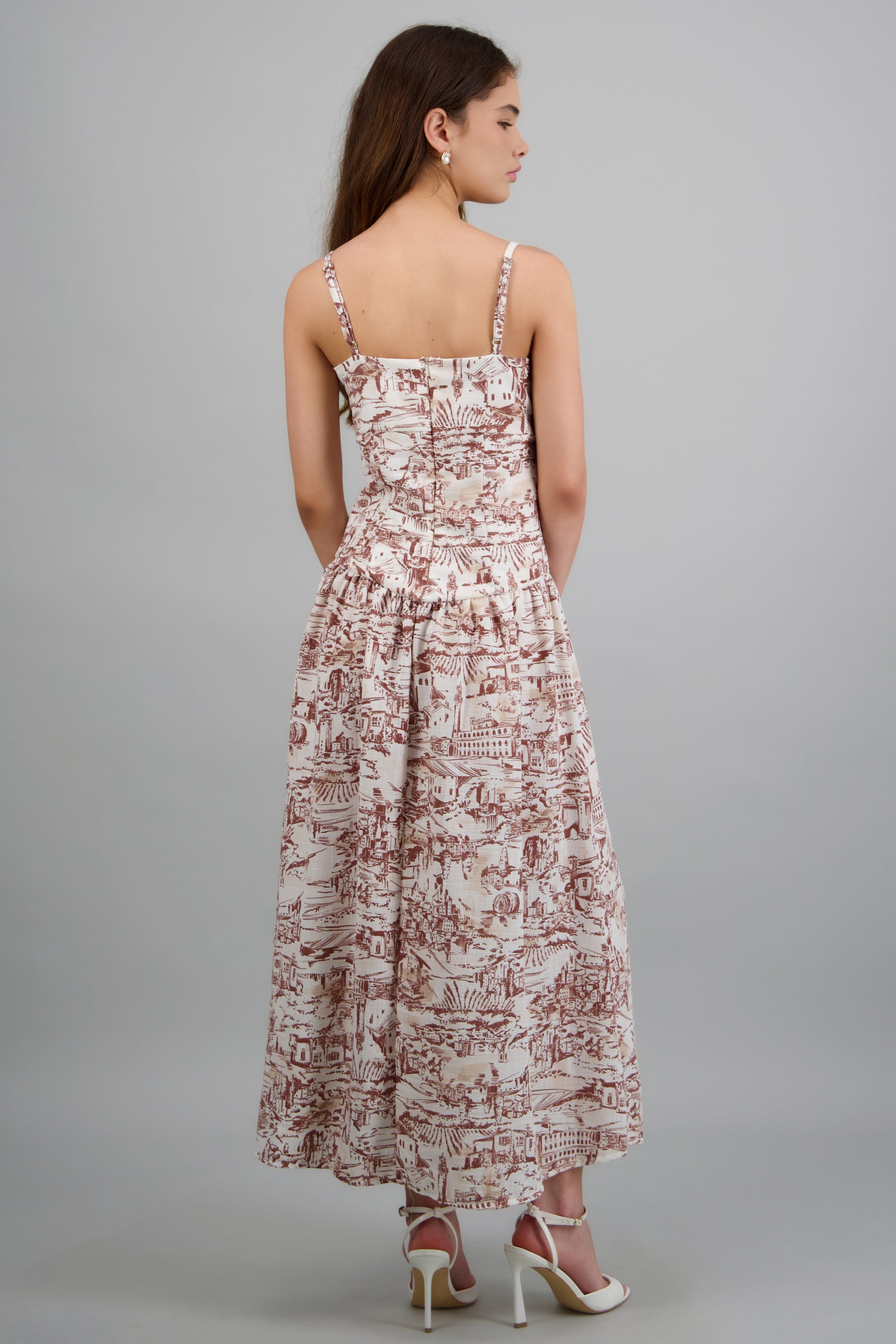 Vestido maxi sin mangas detalle estampado HUESO COMBO