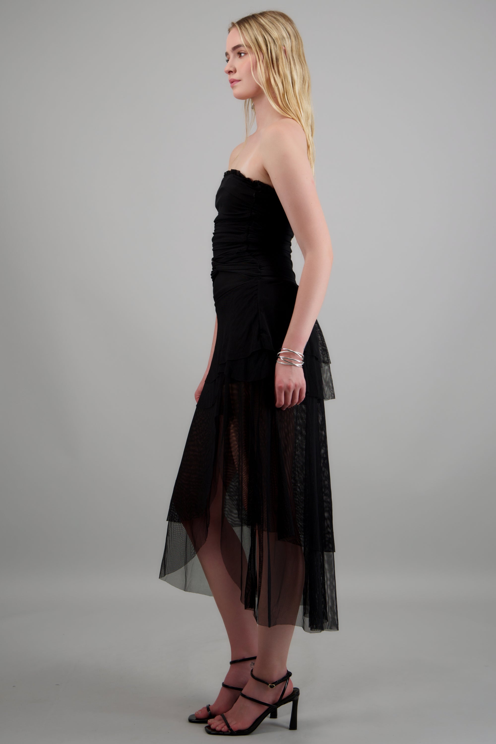Vestido maxi bandeau mesh olanes con abertura NEGRO