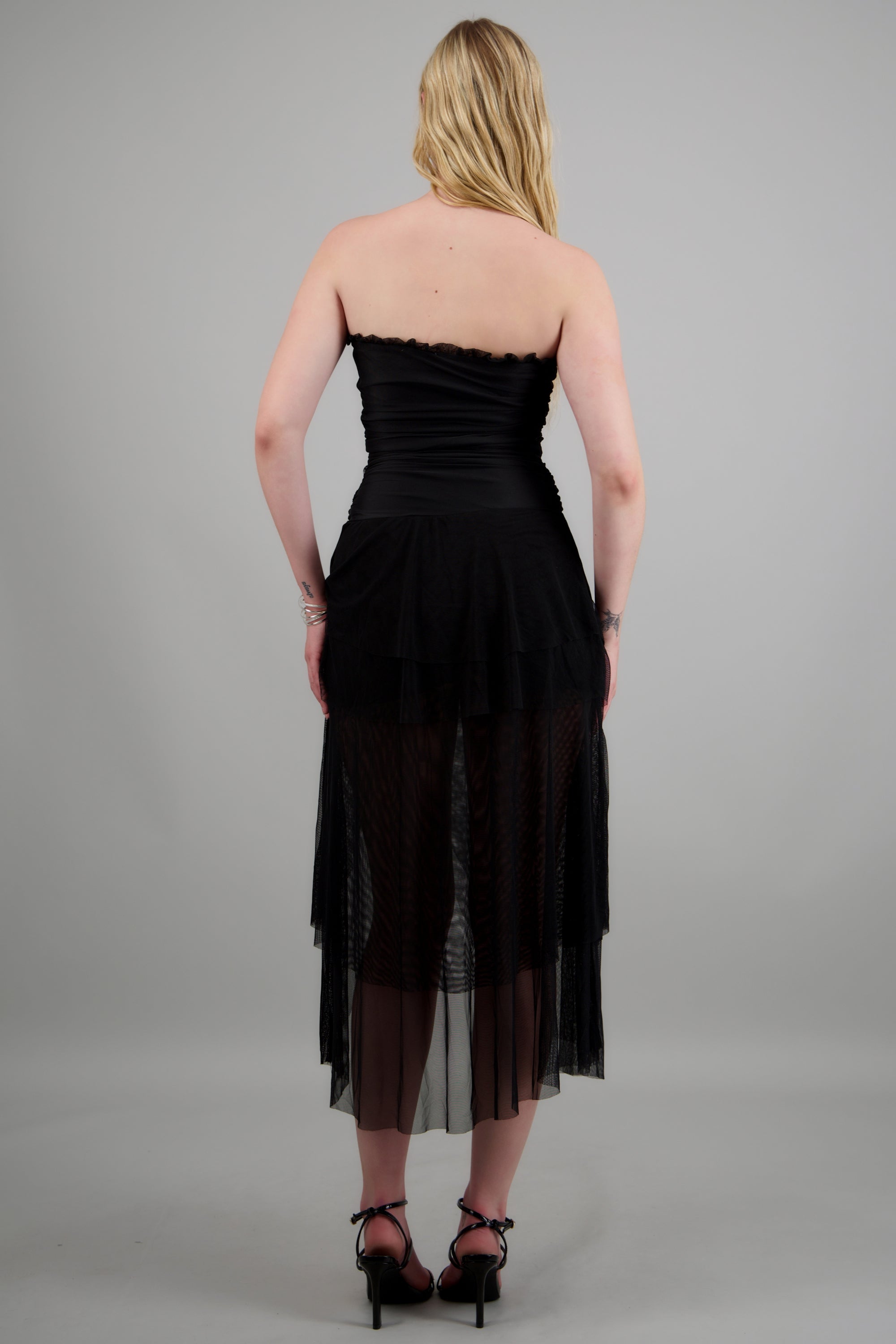 Vestido maxi bandeau mesh olanes con abertura NEGRO