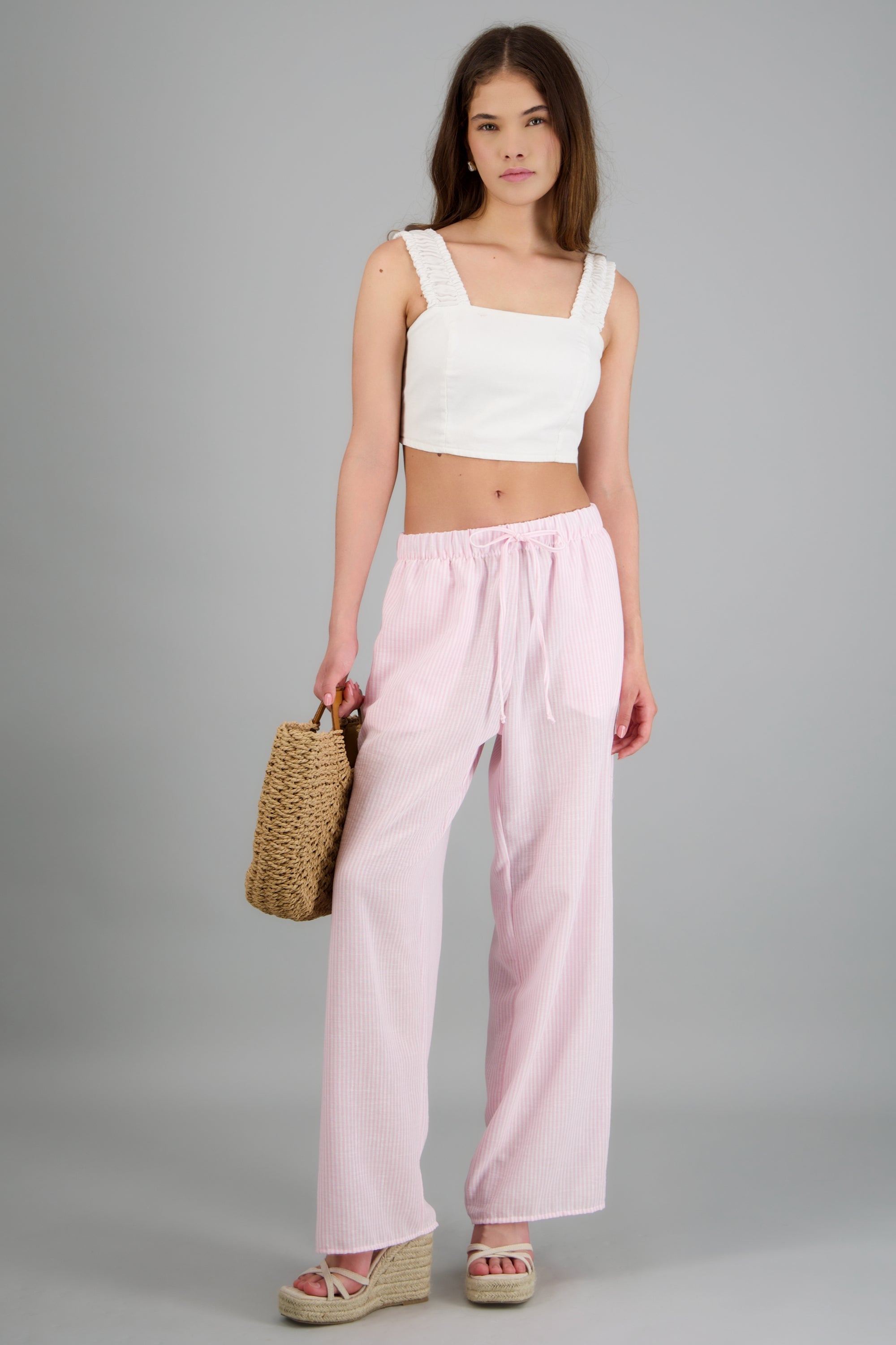 Pantalon wide leg detalle pretina elastica ROSA COMBO