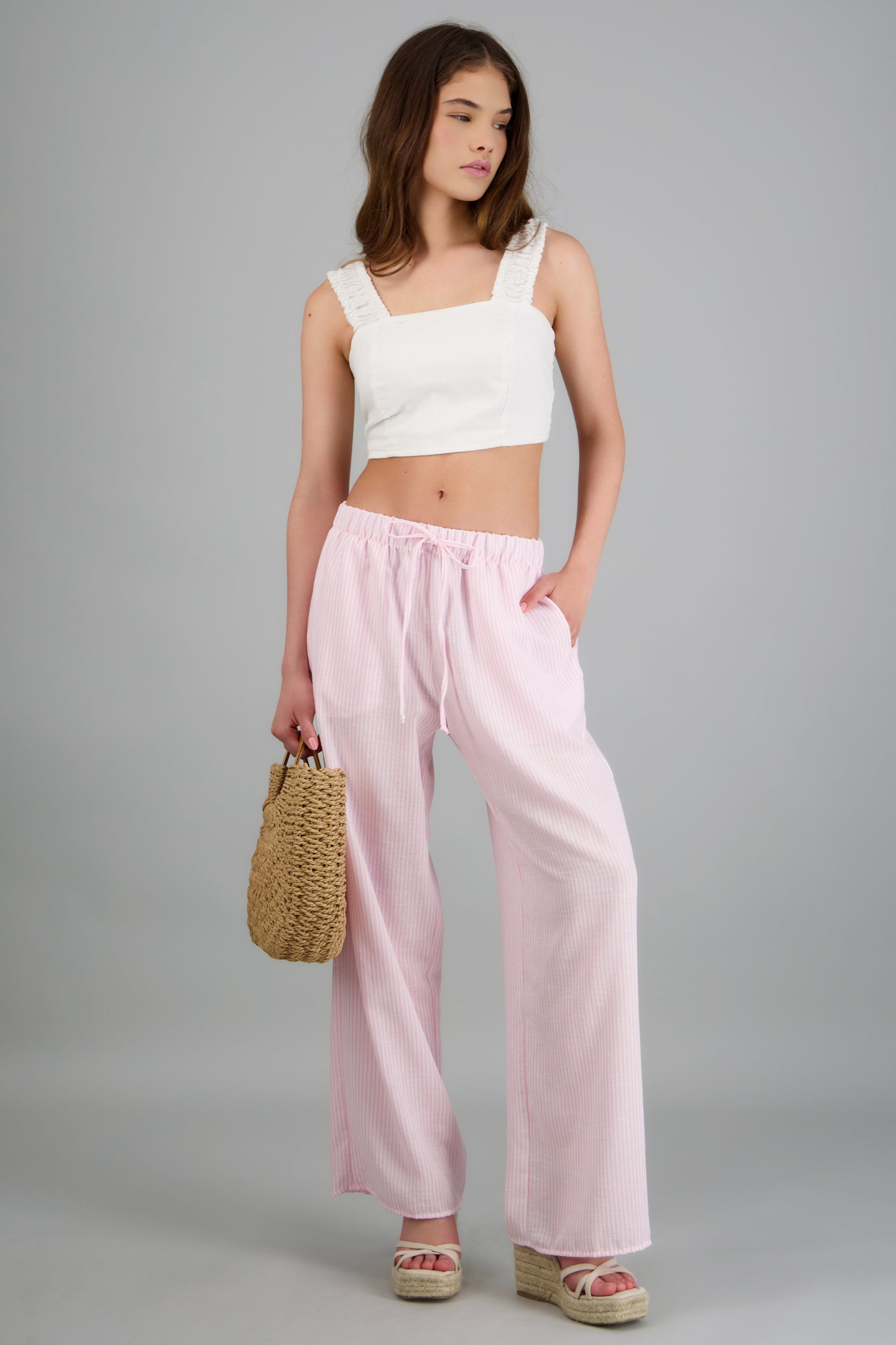 Pantalon wide leg detalle pretina elastica ROSA COMBO