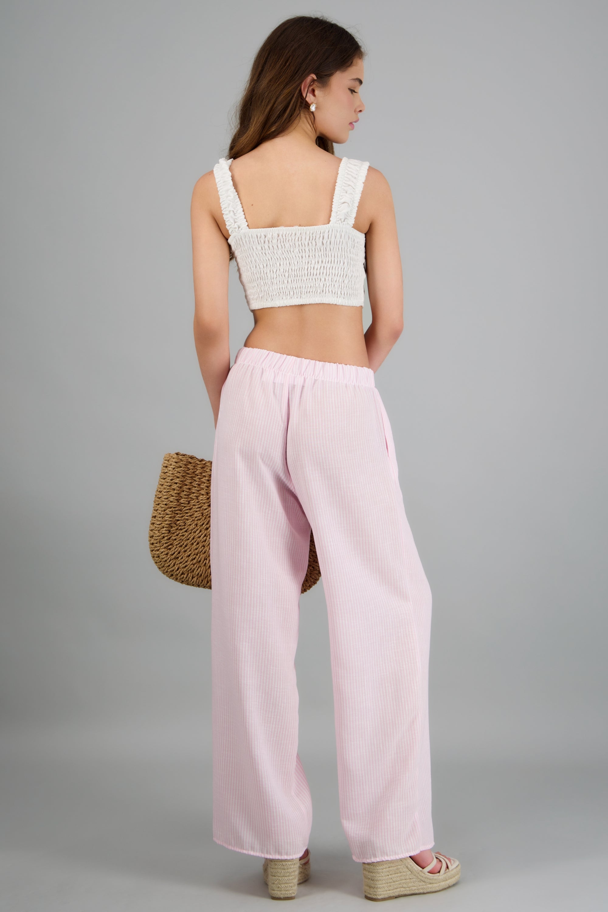 Pantalon wide leg detalle pretina elastica ROSA COMBO