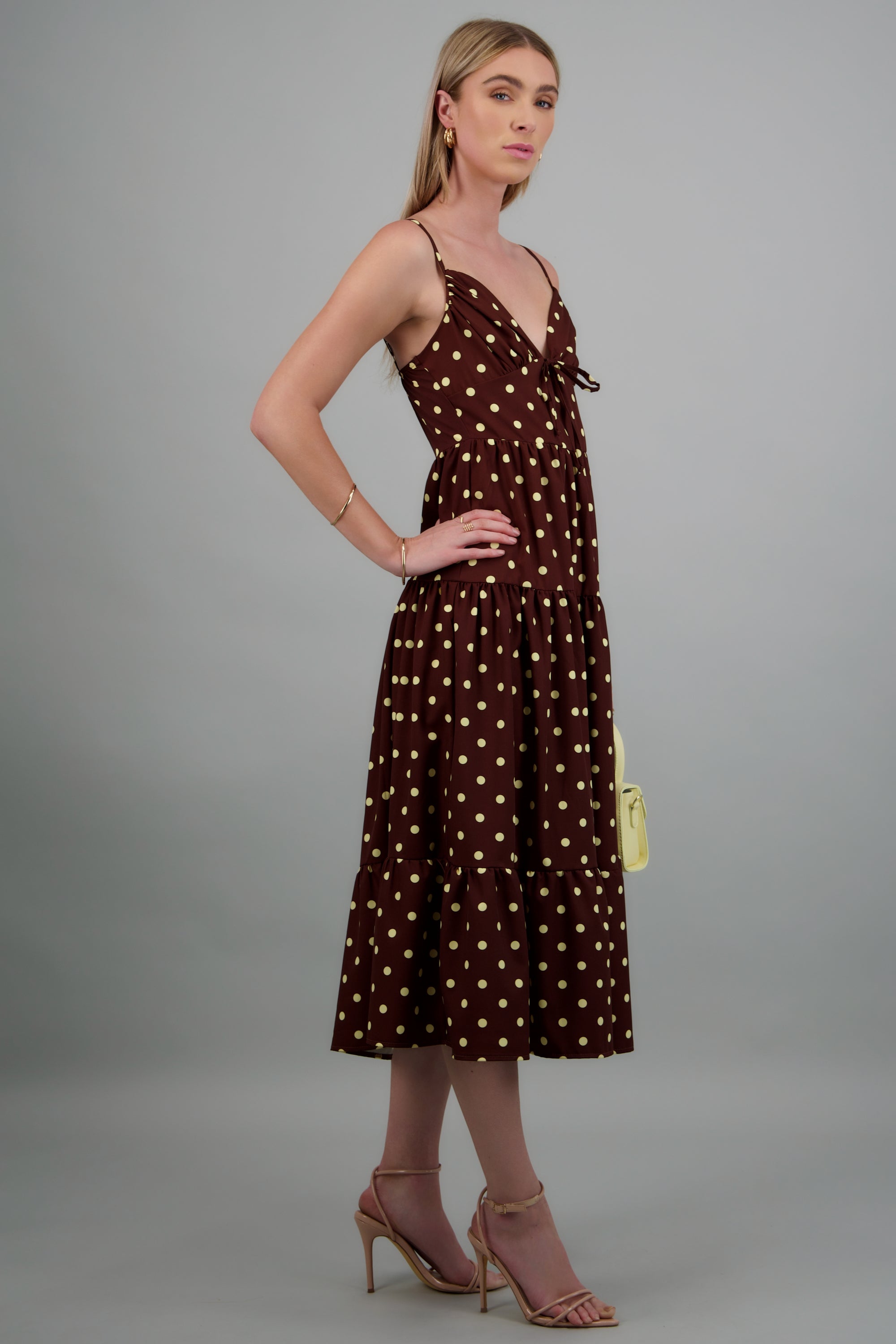 Vestido maxi polkas contraste CAFE COMBO