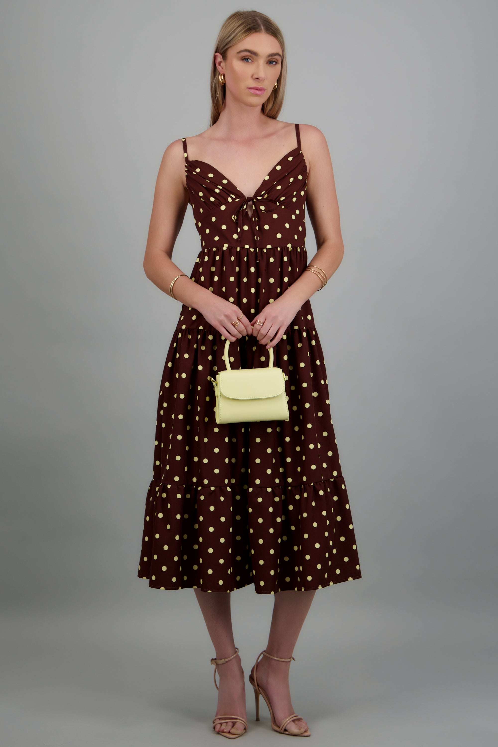 Vestido maxi polkas contraste CAFE COMBO