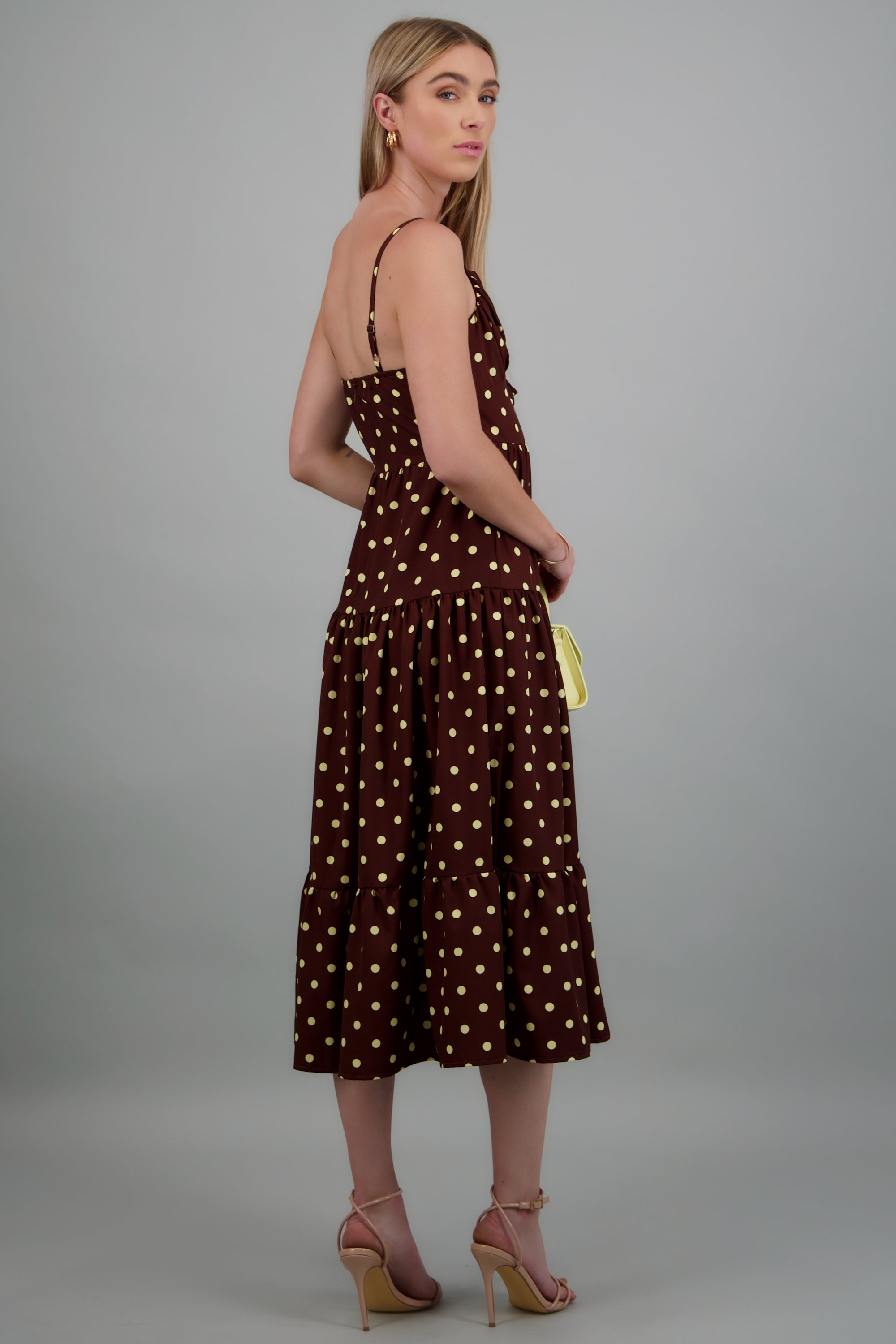 Vestido maxi polkas contraste CAFE COMBO