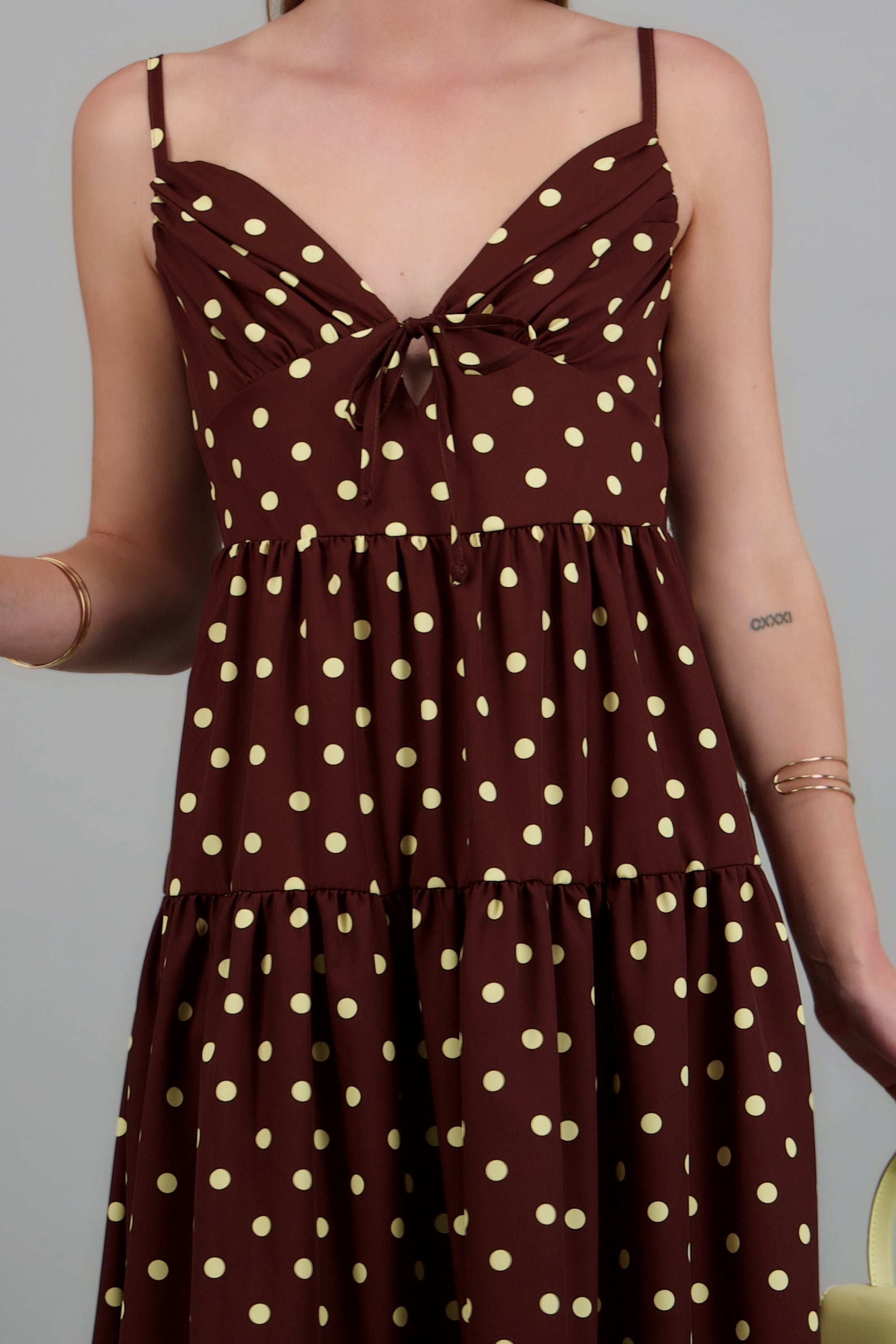 Vestido maxi polkas contraste CAFE COMBO