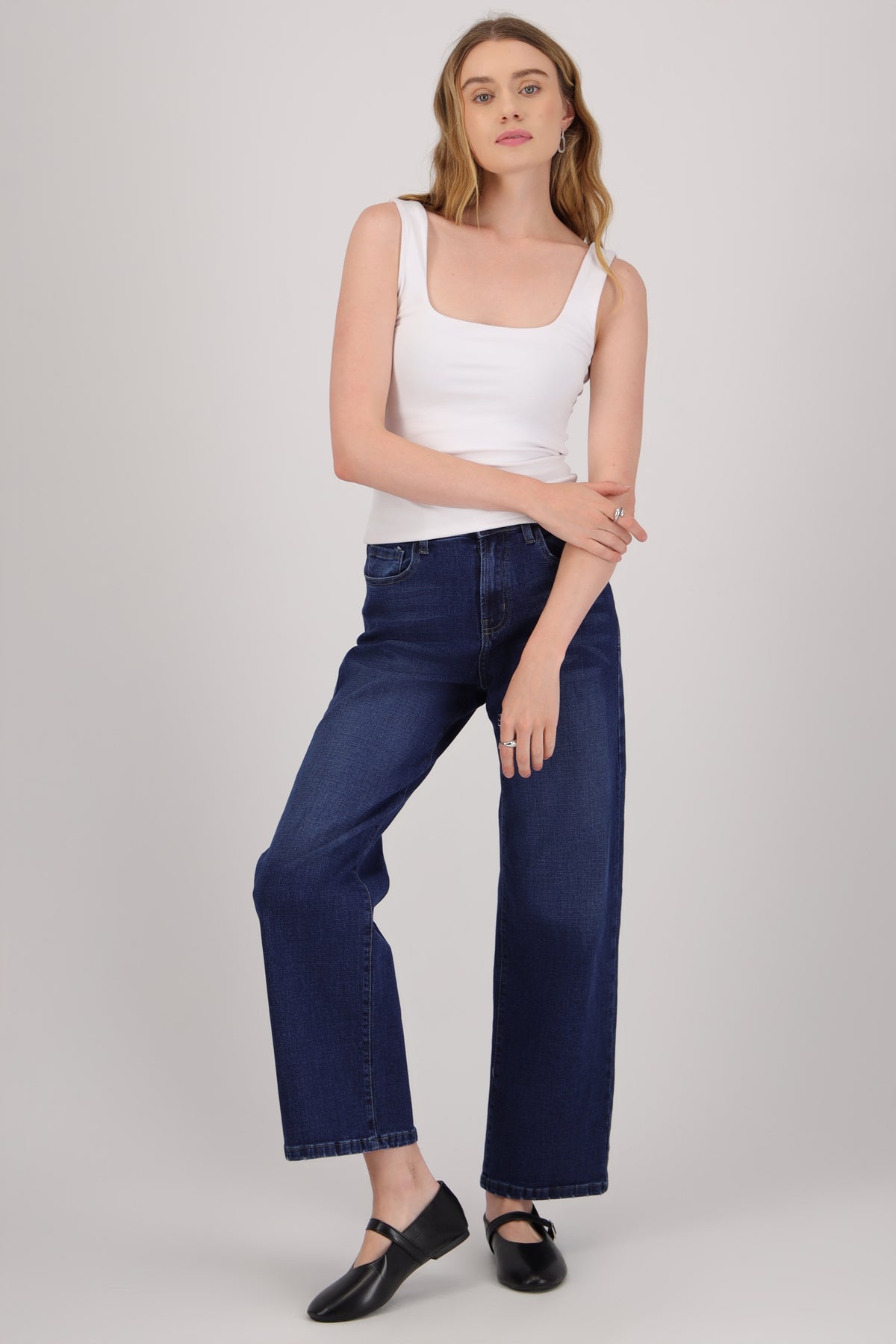 Jeans wide leg cropped DARK WASH
