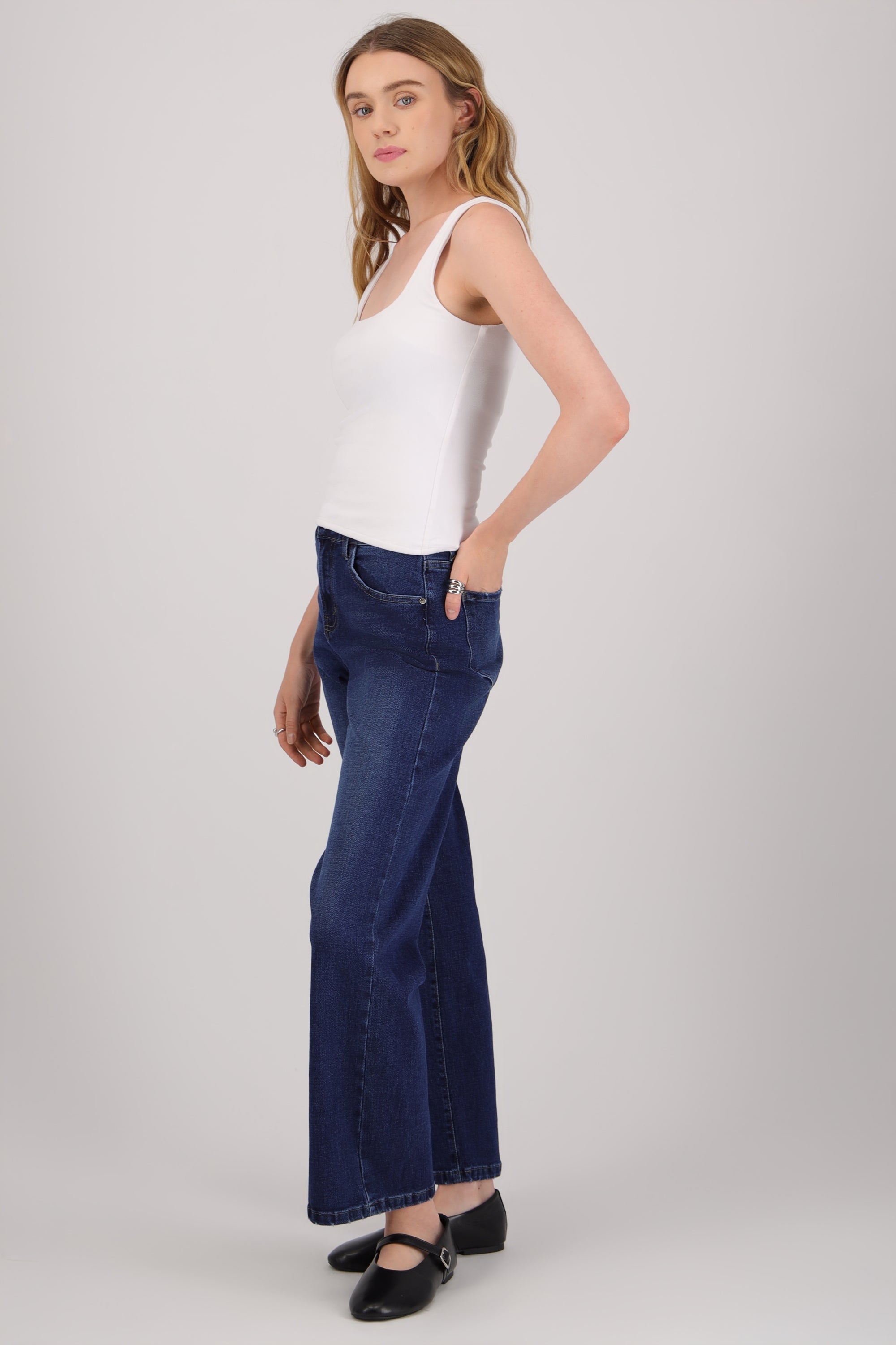 Jeans wide leg cropped DARK WASH