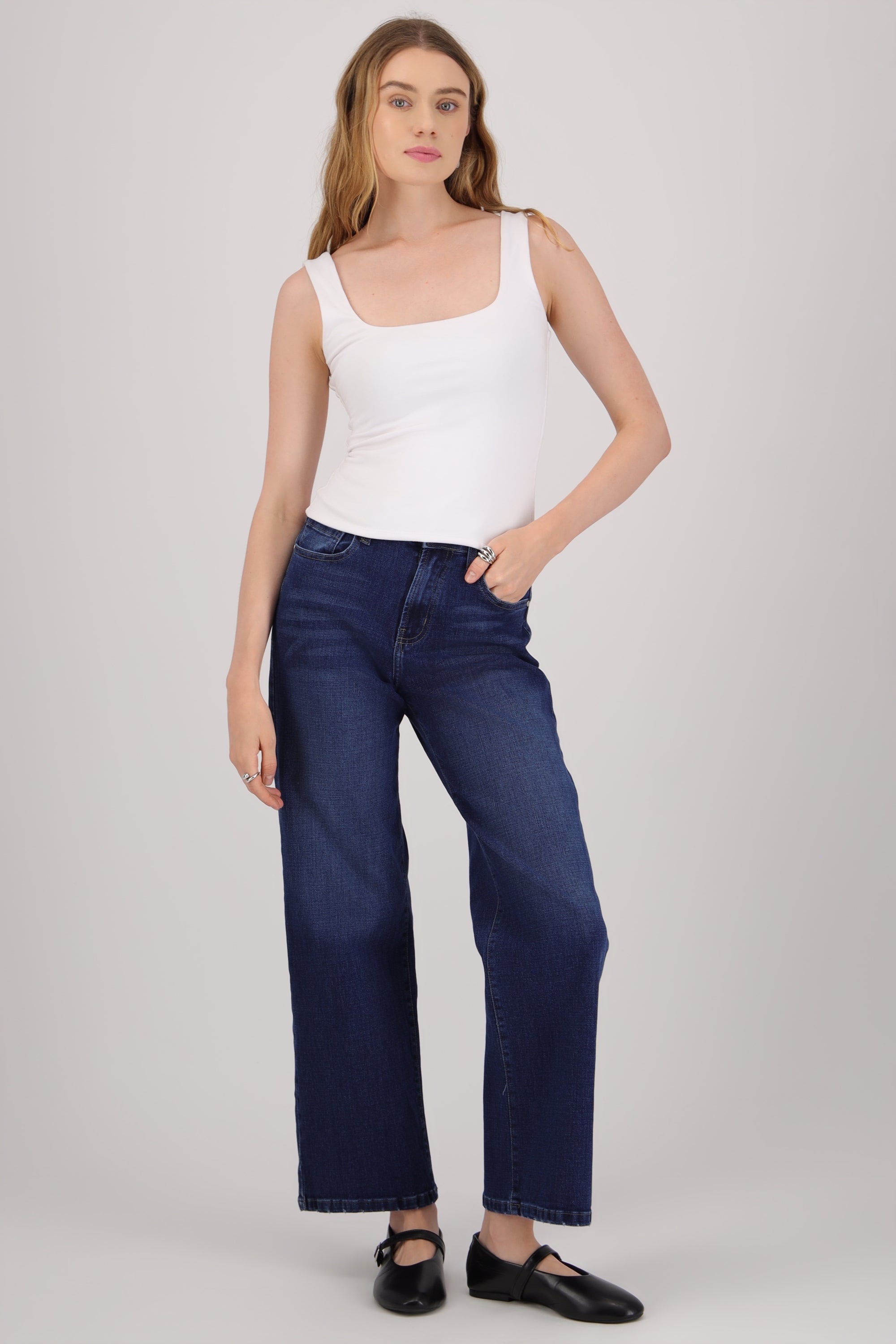 Jeans wide leg cropped DARK WASH